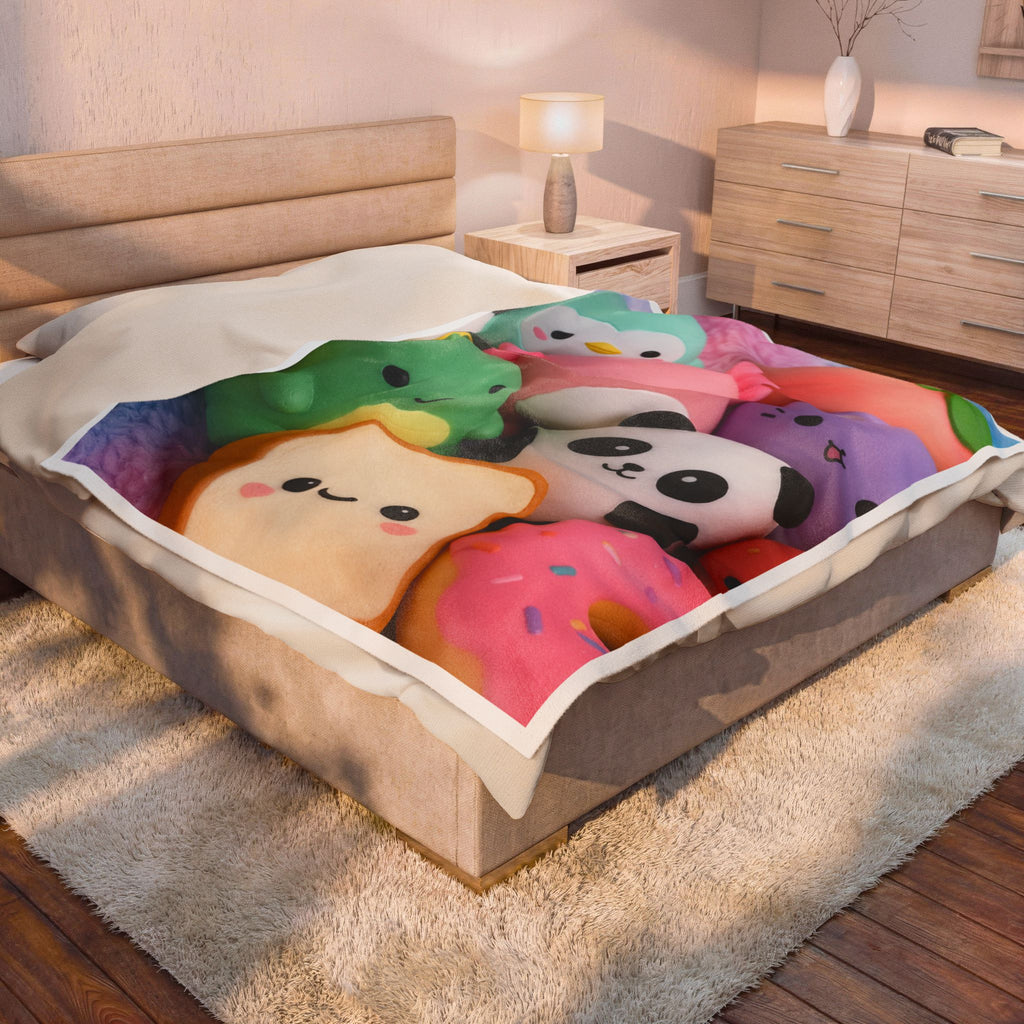 Plush Friends Velveteen Blanket – Cute Kawaii Stuffed Toy Print