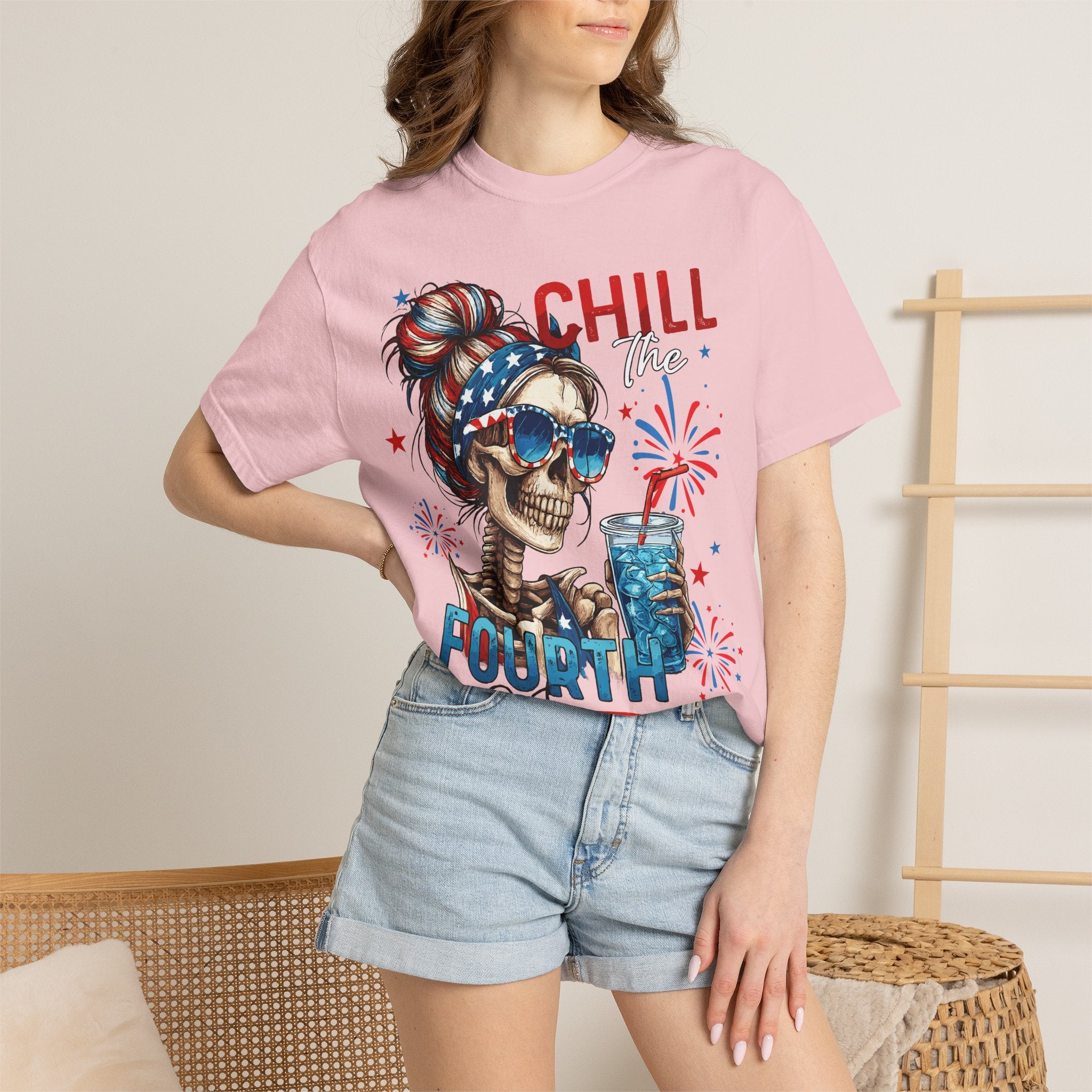 Fourth of July Skull T-Shirt — "Chill the Fourth Out" Patriotic Graphic Tee