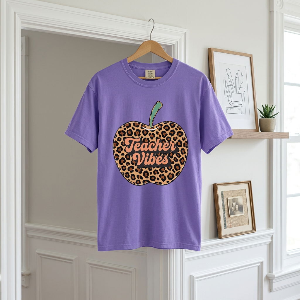 Teacher Vibes Leopard Apple T-Shirt