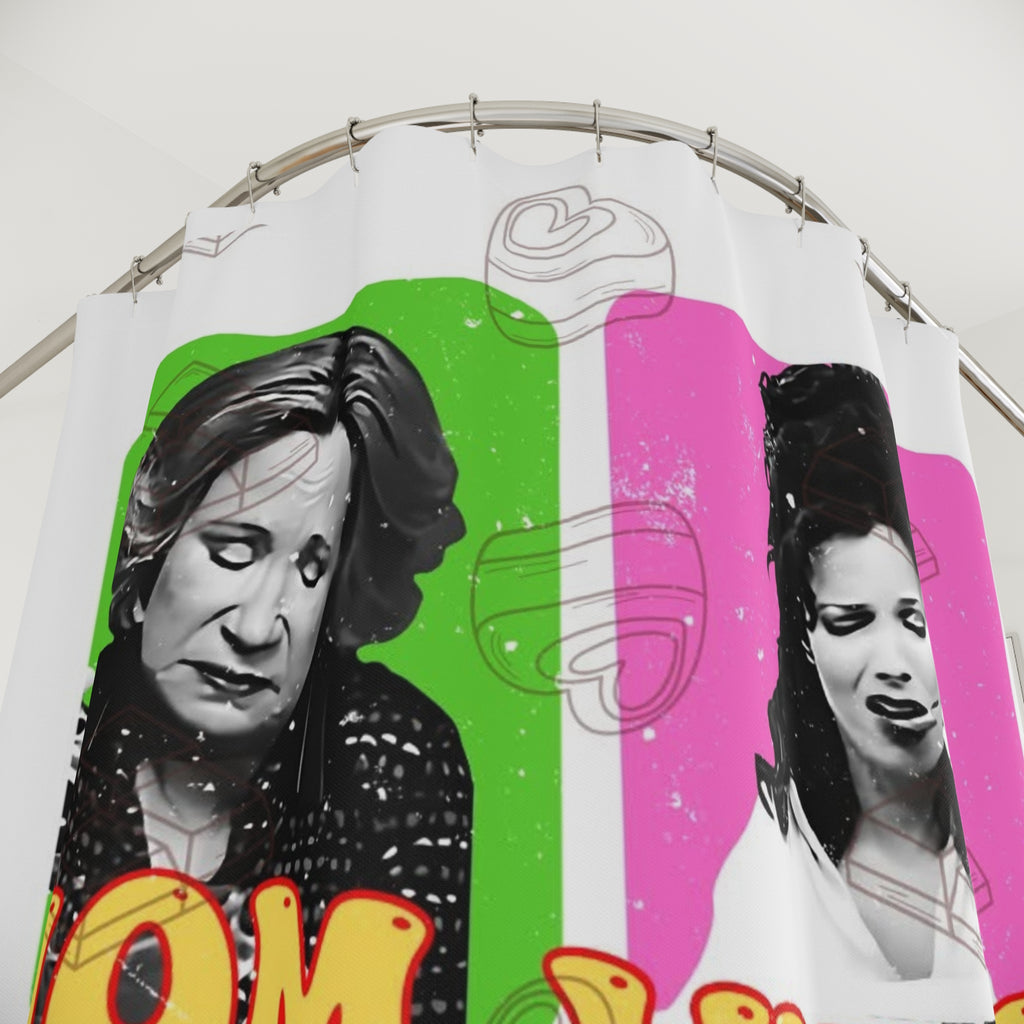 Mom Vibes Shower Curtain — Retro Pop Art Mom Portrait Bathroom Decor