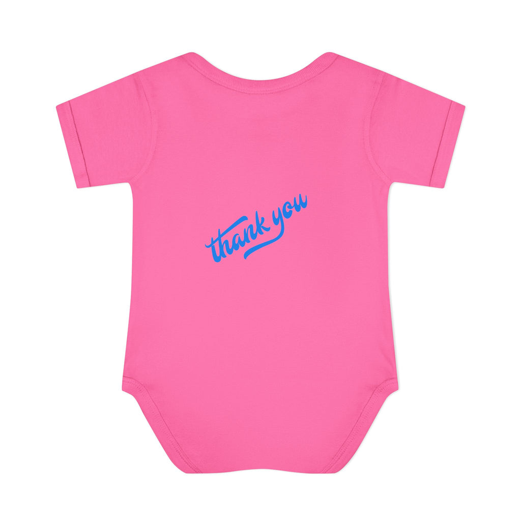 Infant Bodysuit — "Hey Baby Here, Watch Your Language" Cute Newborn Onesie (Back ‘Thank You’)