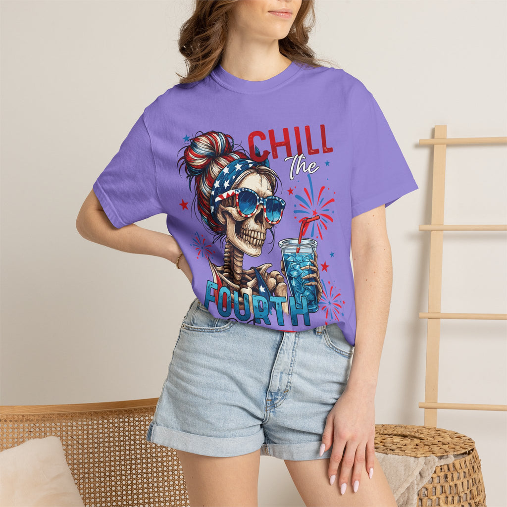 Fourth of July Skull T-Shirt — "Chill the Fourth Out" Patriotic Graphic Tee
