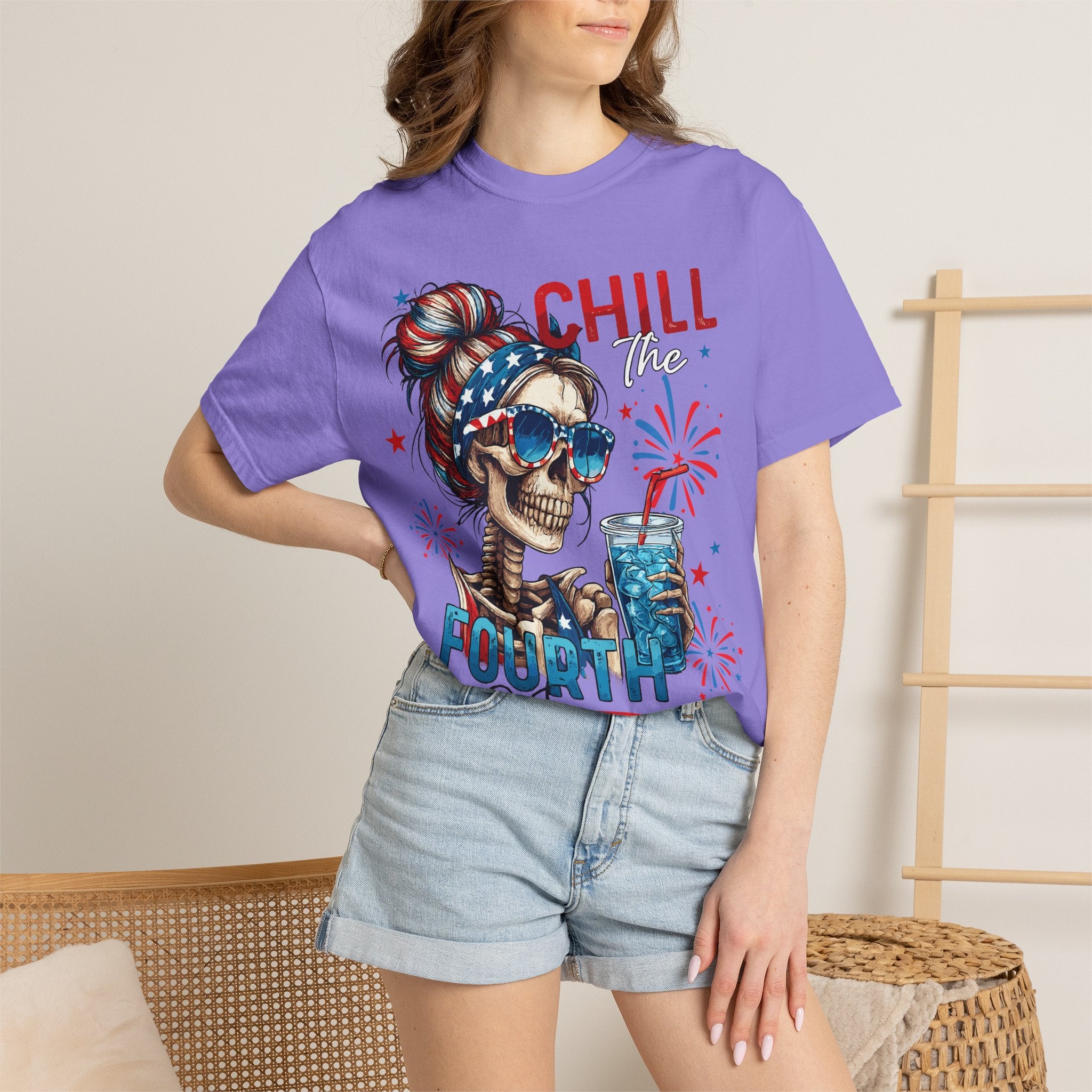 Fourth of July Skull T-Shirt — "Chill the Fourth Out" Patriotic Graphic Tee
