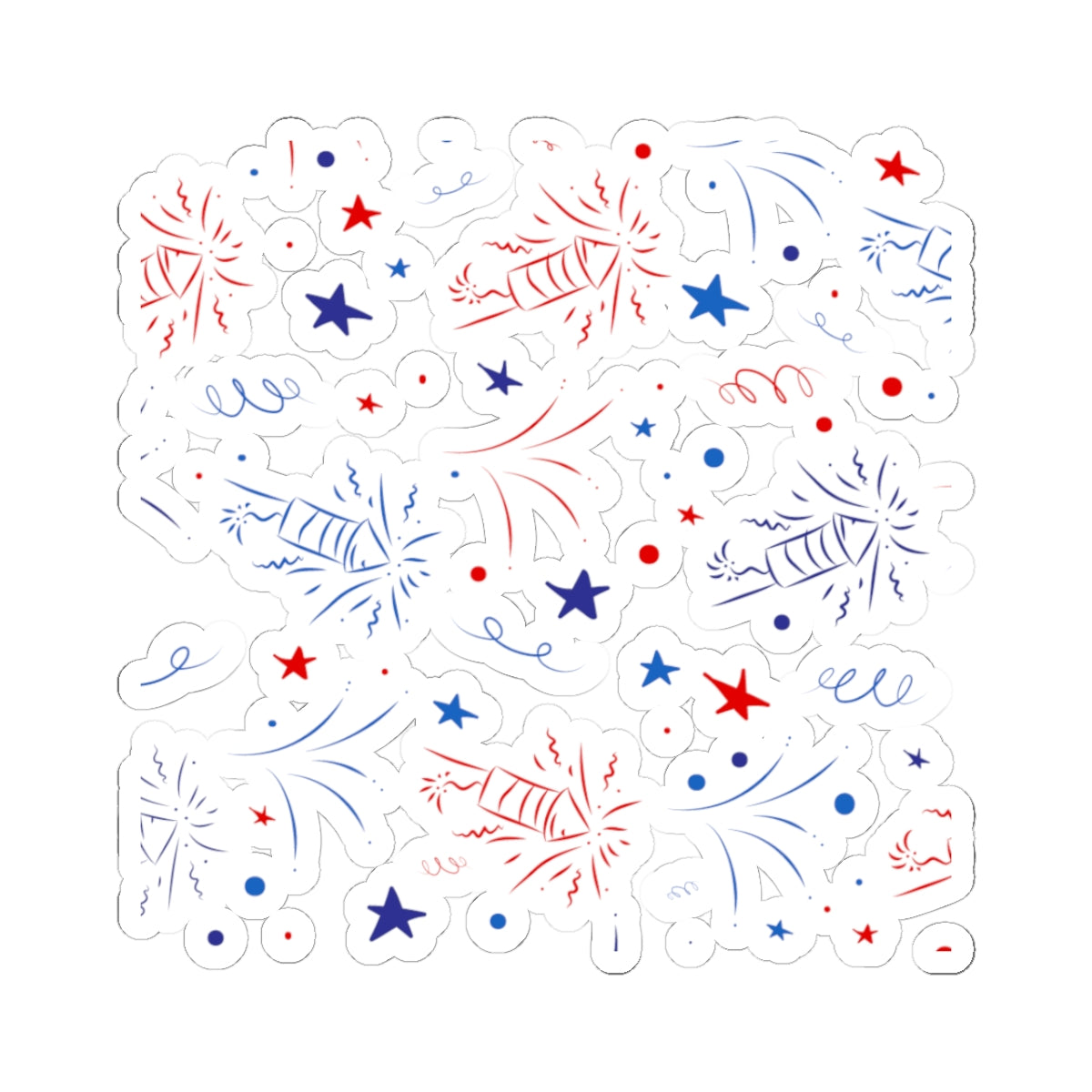 Patriotic Fireworks Kiss-Cut Sticker Sheet — Red, White & Blue Confetti Decals