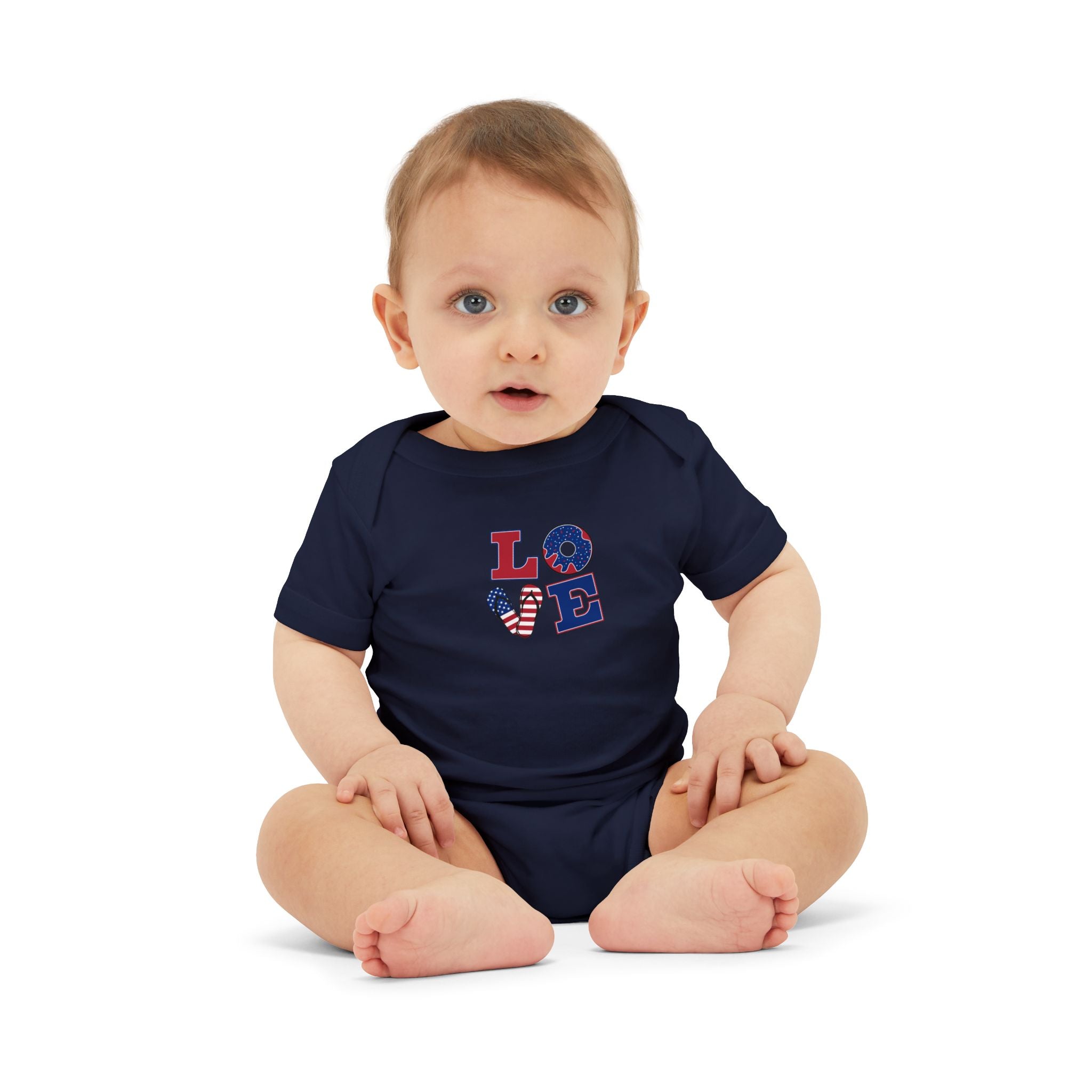 Infant Onesie - "LOVE" Patriotic Heart Baby Bodysuit