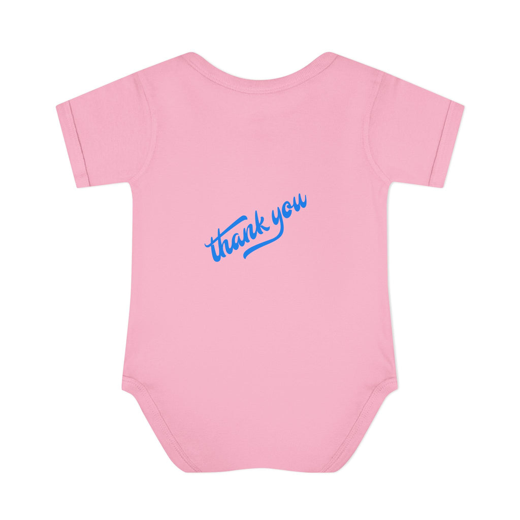 Infant Bodysuit — "Hey Baby Here, Watch Your Language" Cute Newborn Onesie (Back ‘Thank You’)