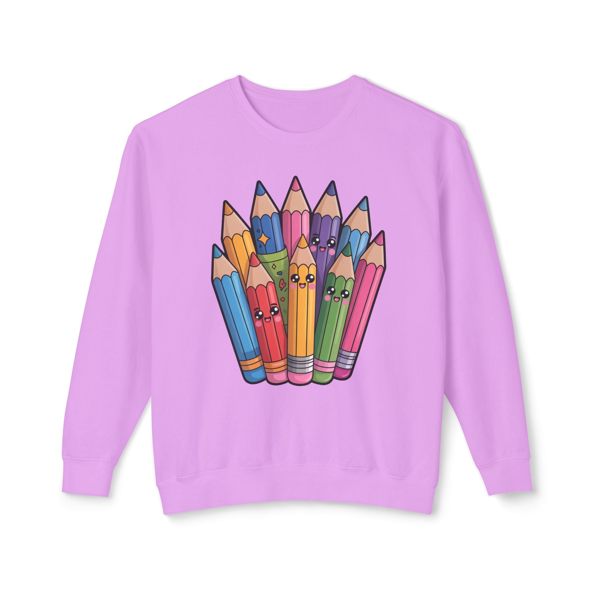 Cute Rainbow Pencil Crewneck Sweatshirt — Kawaii Colored Pencils Graphic