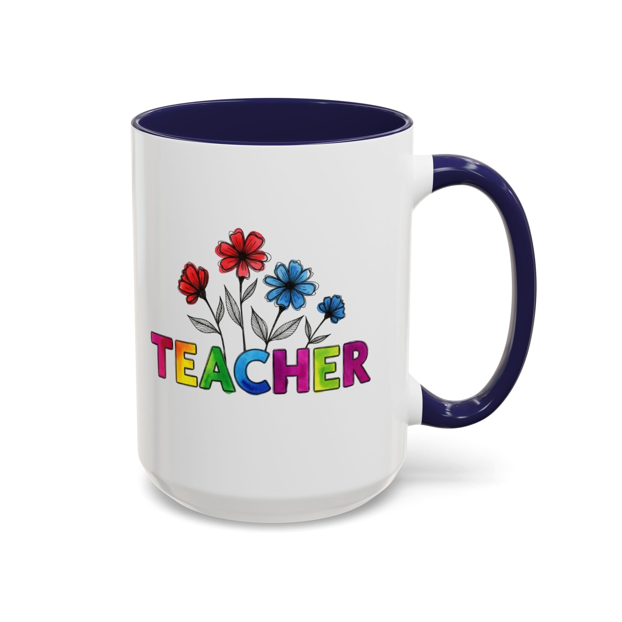 Teacher Floral Accent Coffee Mug — Colorful "TEACHER" Gift (11/15oz)