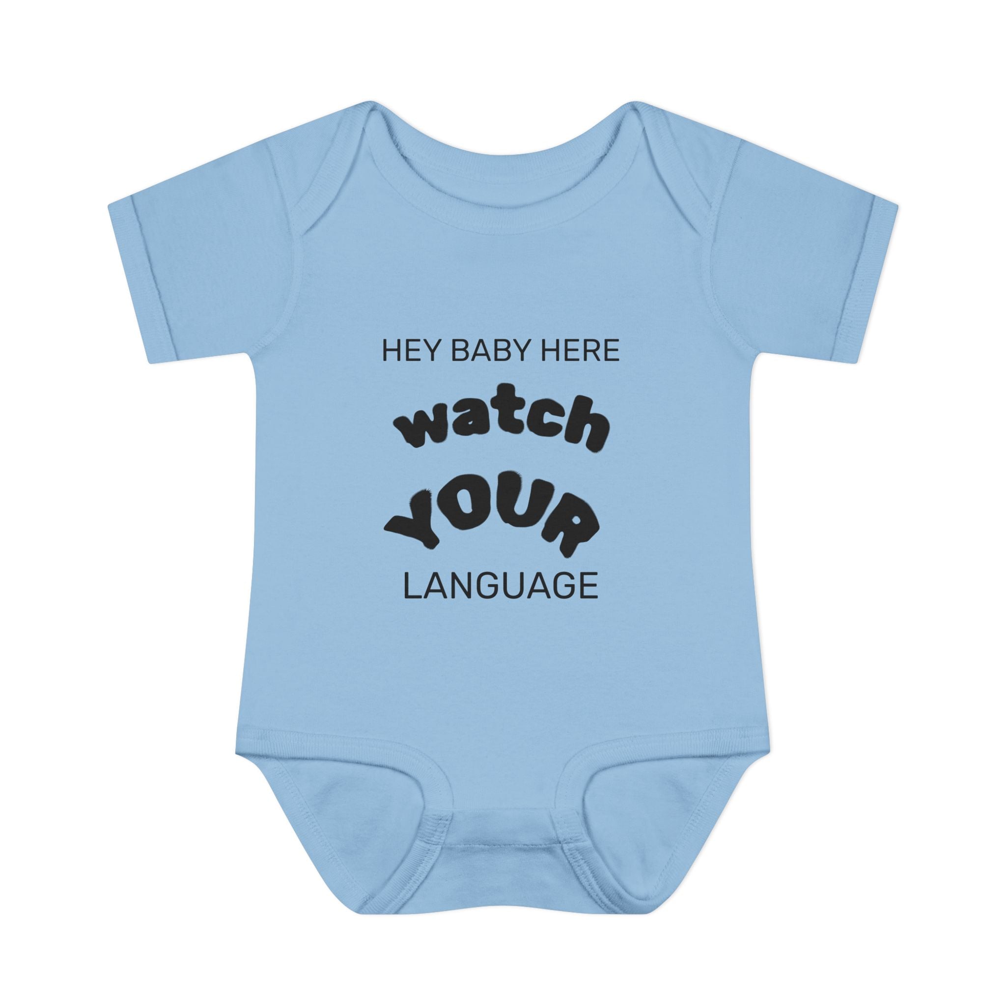 Infant Bodysuit — "Hey Baby Here, Watch Your Language" Cute Newborn Onesie (Back ‘Thank You’)