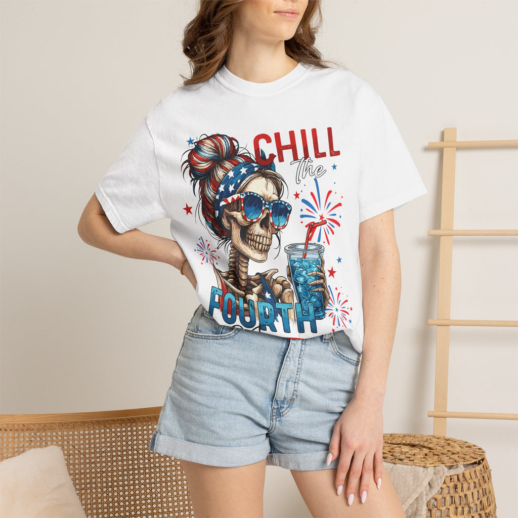 Fourth of July Skull T-Shirt — "Chill the Fourth Out" Patriotic Graphic Tee
