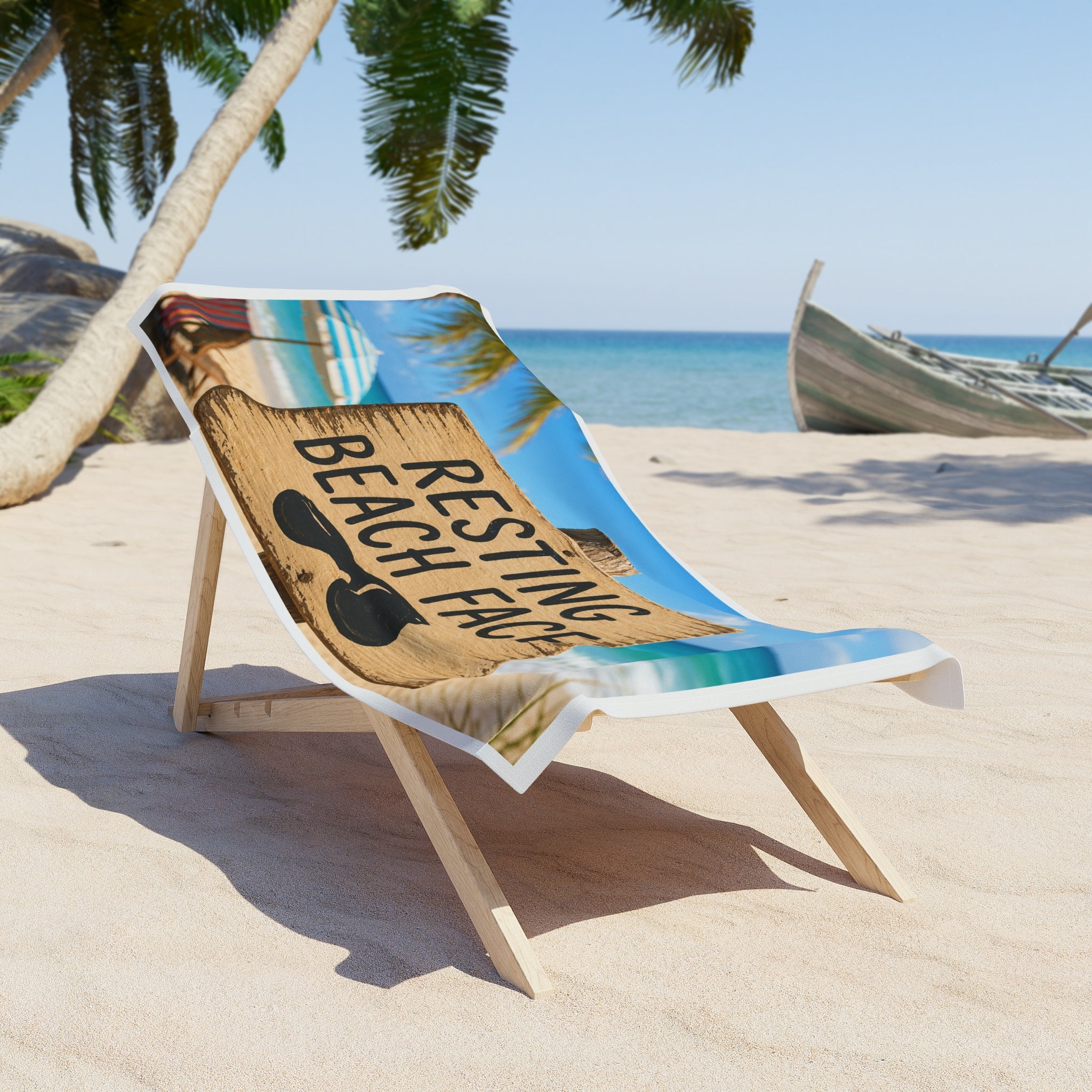 Beach Towel — "Resting Beach Face" Funny Tropical Towel with Sunglasses Sign