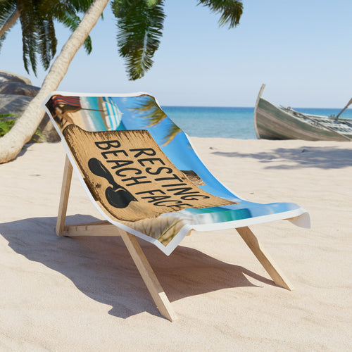 Beach Towel — "Resting Beach Face" Funny Tropical Towel with Sunglasses Sign