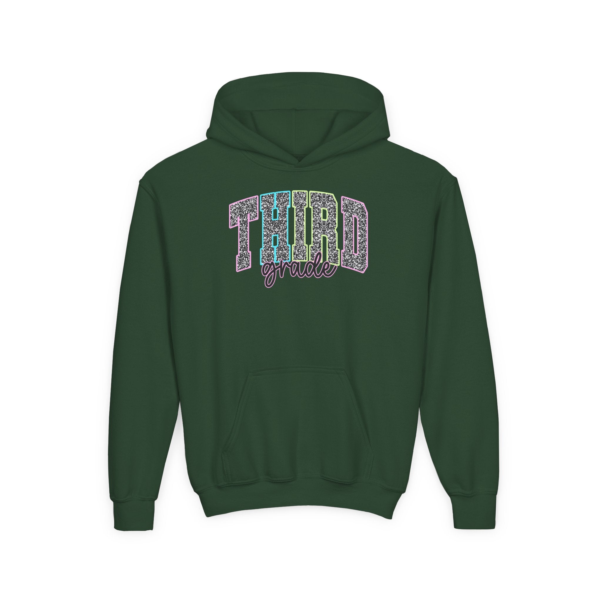 Third Grade Glitter Youth Hoodie — Back to School Pullover for Kids