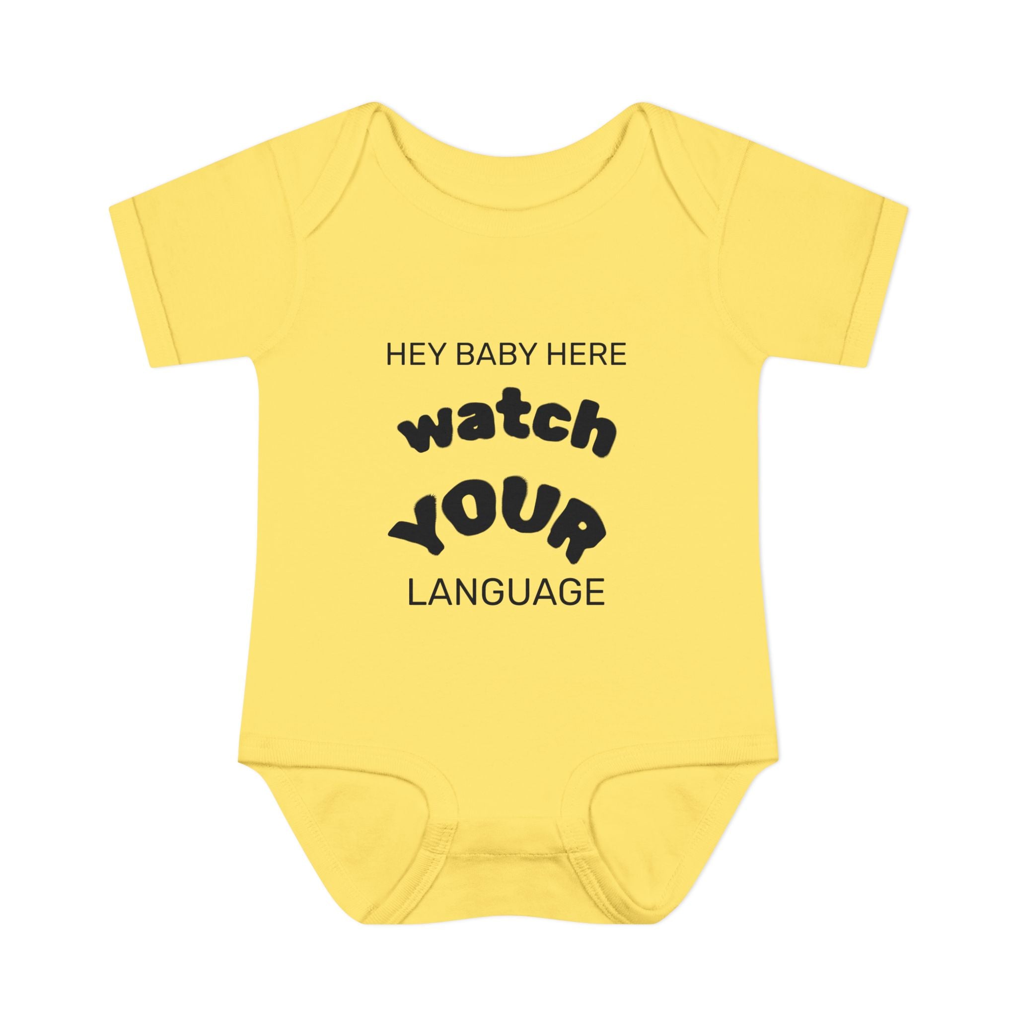 Infant Bodysuit — "Hey Baby Here, Watch Your Language" Cute Newborn Onesie (Back ‘Thank You’)