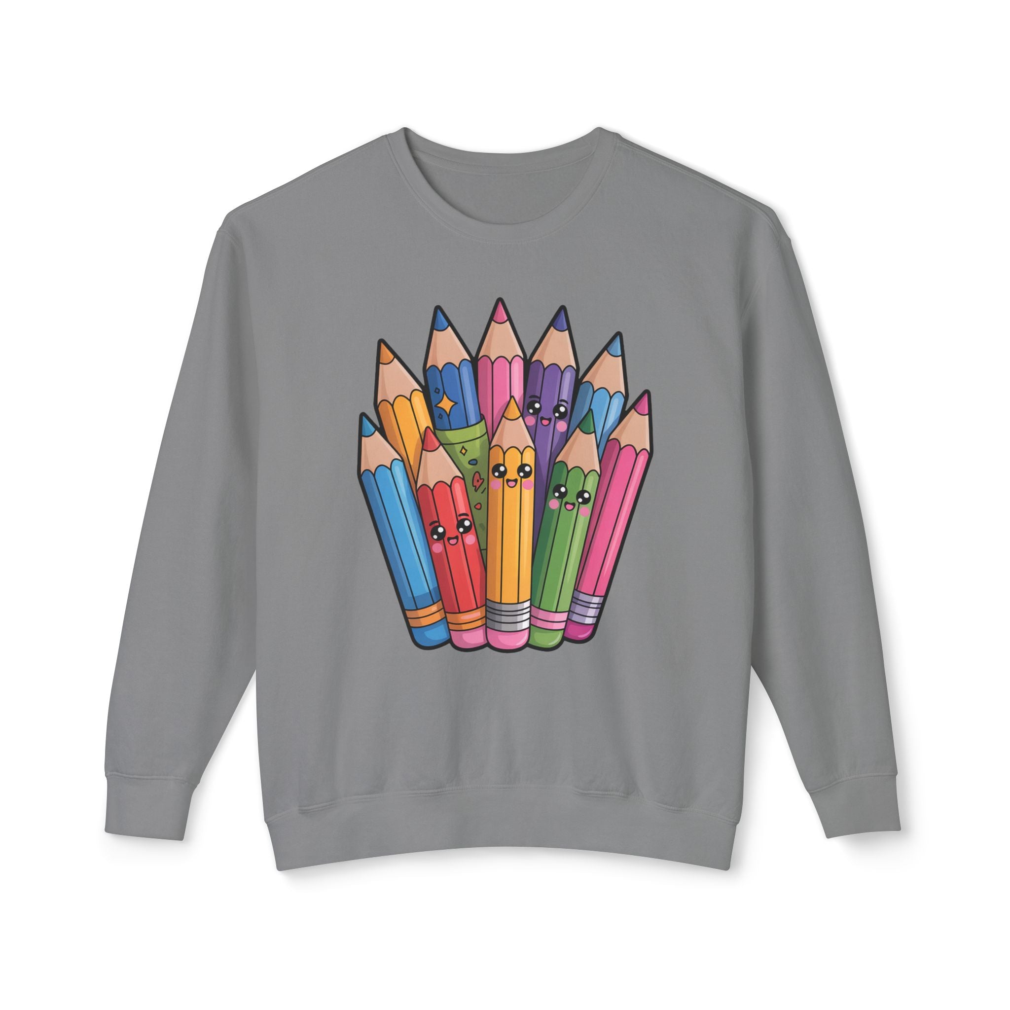 Cute Rainbow Pencil Crewneck Sweatshirt — Kawaii Colored Pencils Graphic