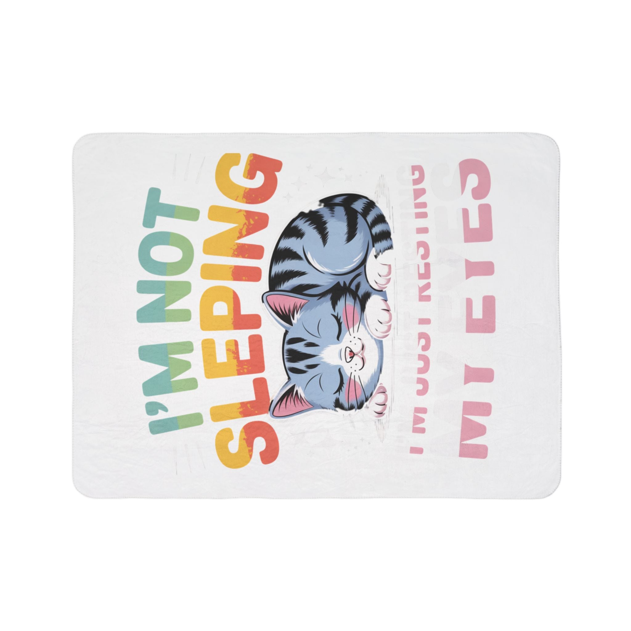 Cozy Cat Sherpa Blanket - "I'm Not Sleeping, I'm Just Resting My Eyes" Plush Throw