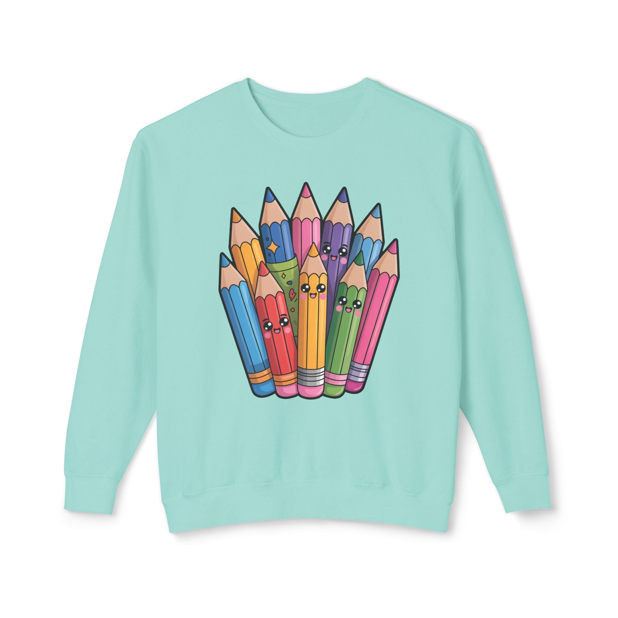 Cute Rainbow Pencil Crewneck Sweatshirt — Kawaii Colored Pencils Graphic