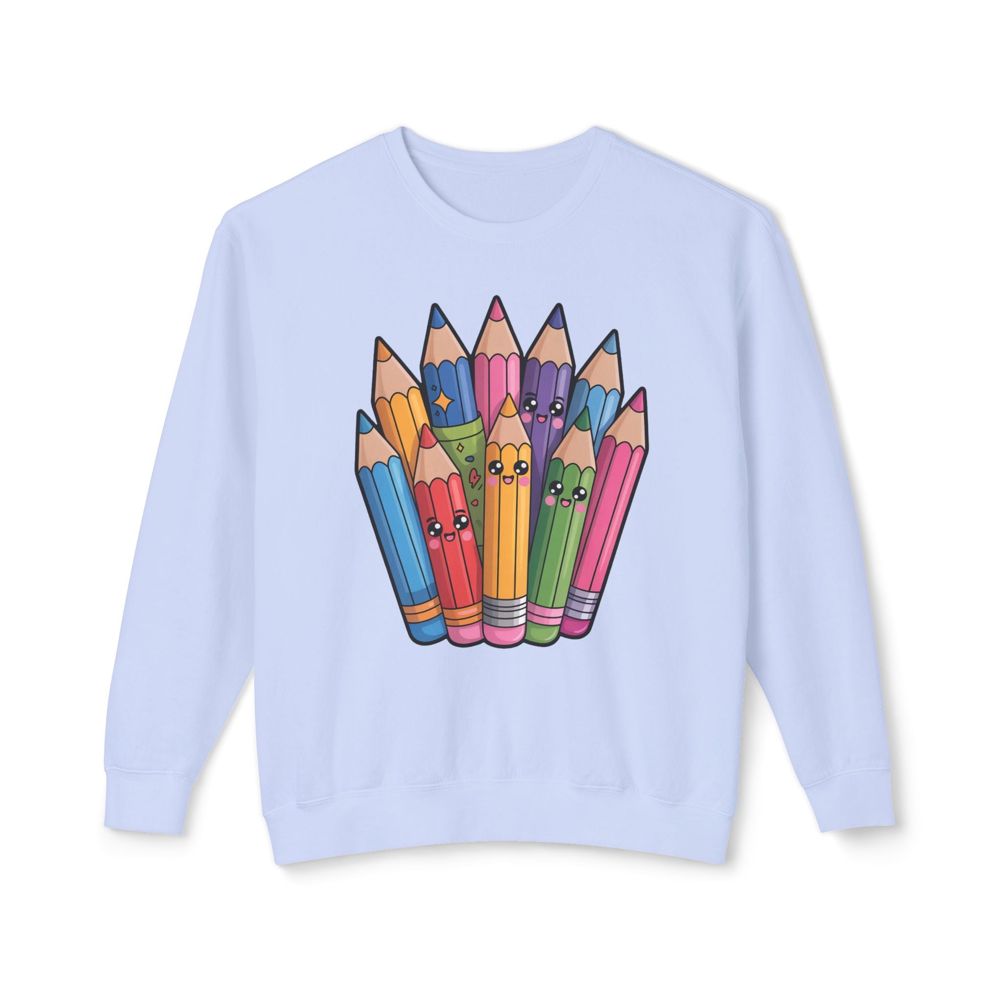 Cute Rainbow Pencil Crewneck Sweatshirt — Kawaii Colored Pencils Graphic
