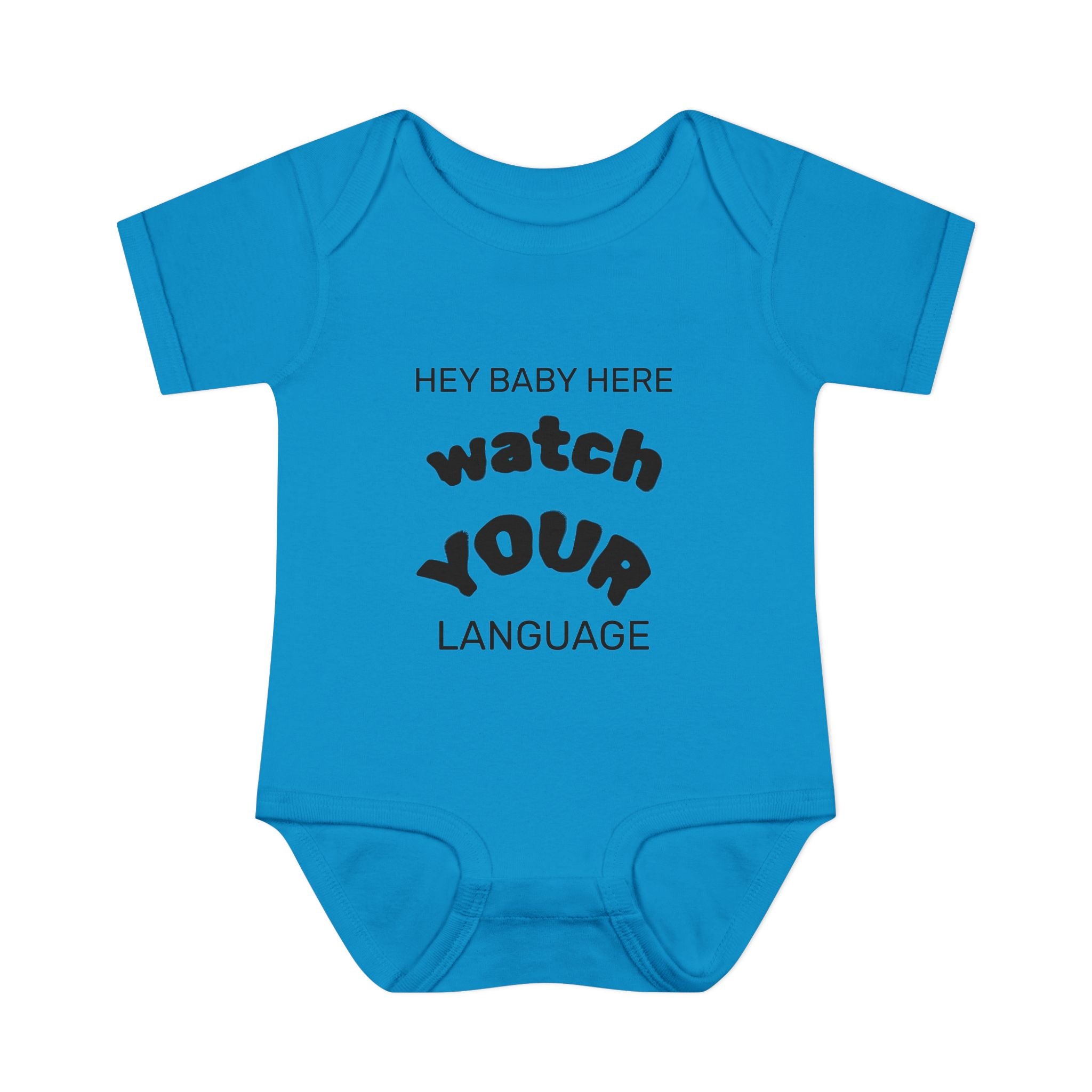 Infant Bodysuit — "Hey Baby Here, Watch Your Language" Cute Newborn Onesie (Back ‘Thank You’)