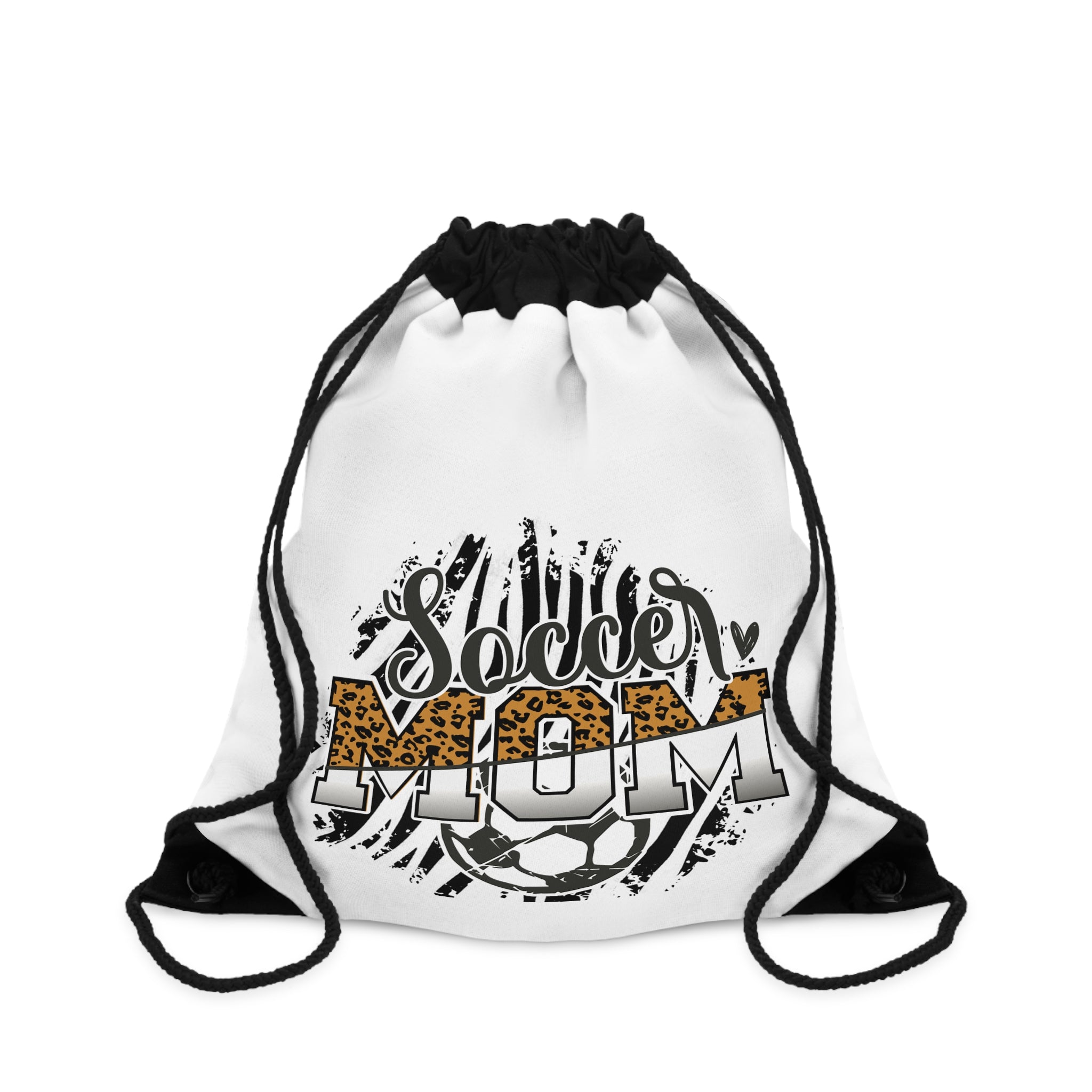 Soccer Mom Drawstring Bag — Leopard Print 'Soccer Mom' Design, 'Lets Go' Sports Tote