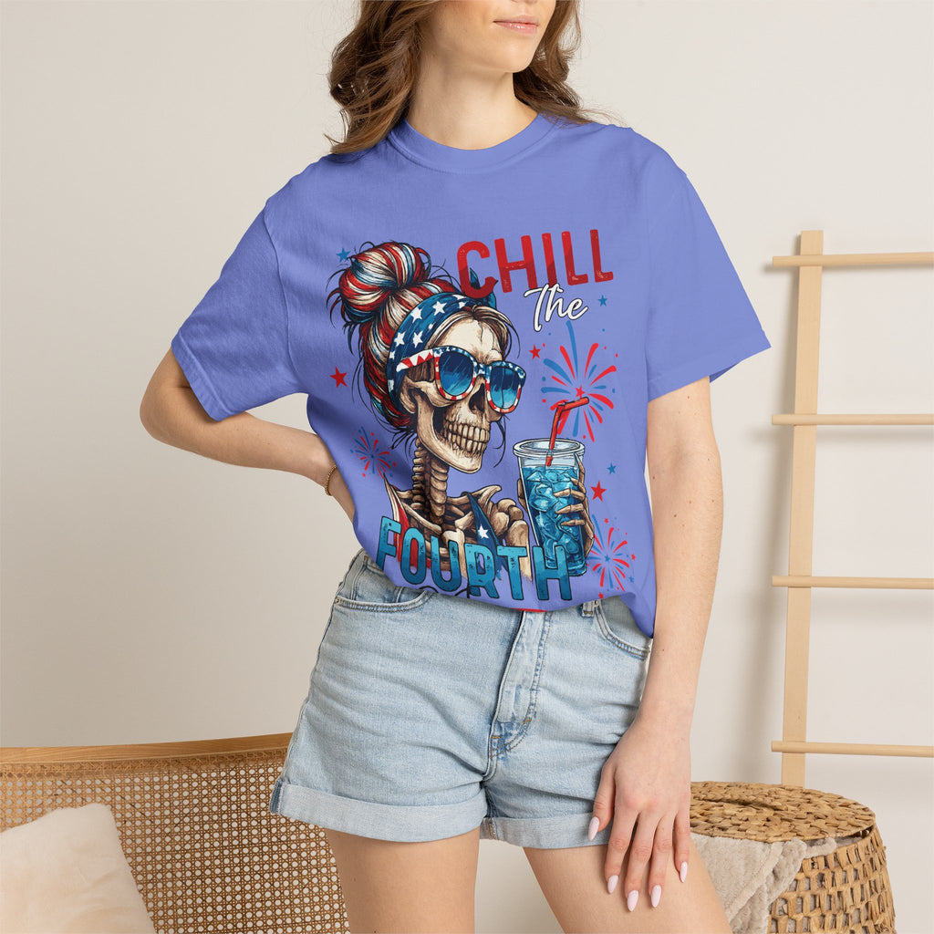Fourth of July Skull T-Shirt — "Chill the Fourth Out" Patriotic Graphic Tee