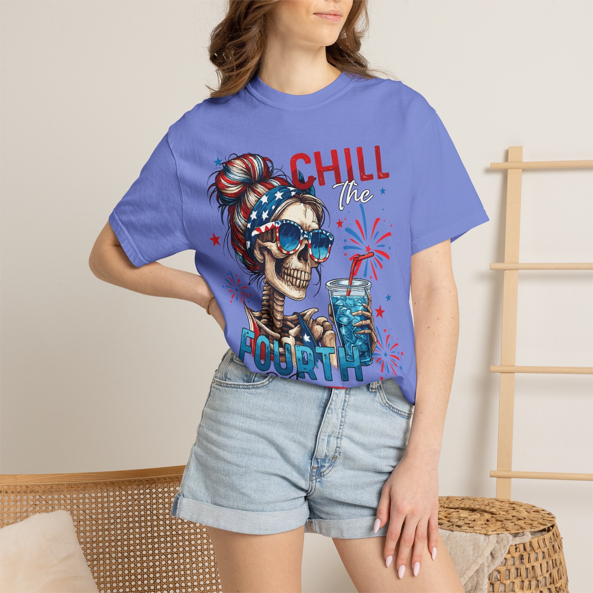 Fourth of July Skull T-Shirt — "Chill the Fourth Out" Patriotic Graphic Tee