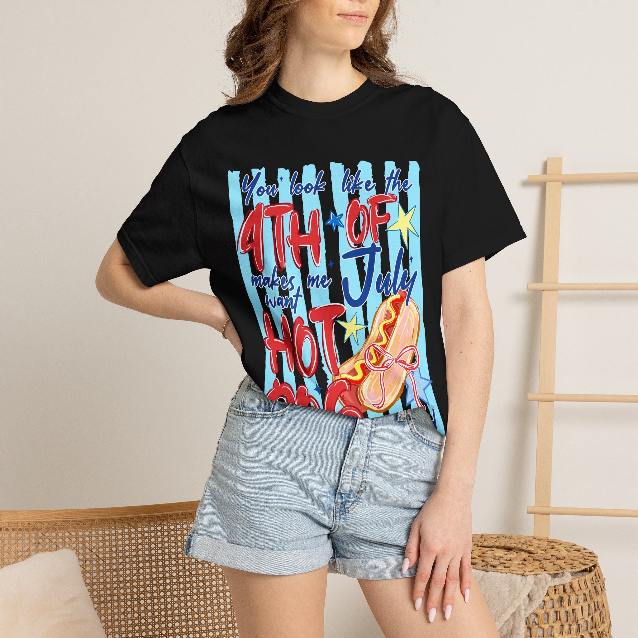 4th of July Hot Dog Graphic T-Shirt
