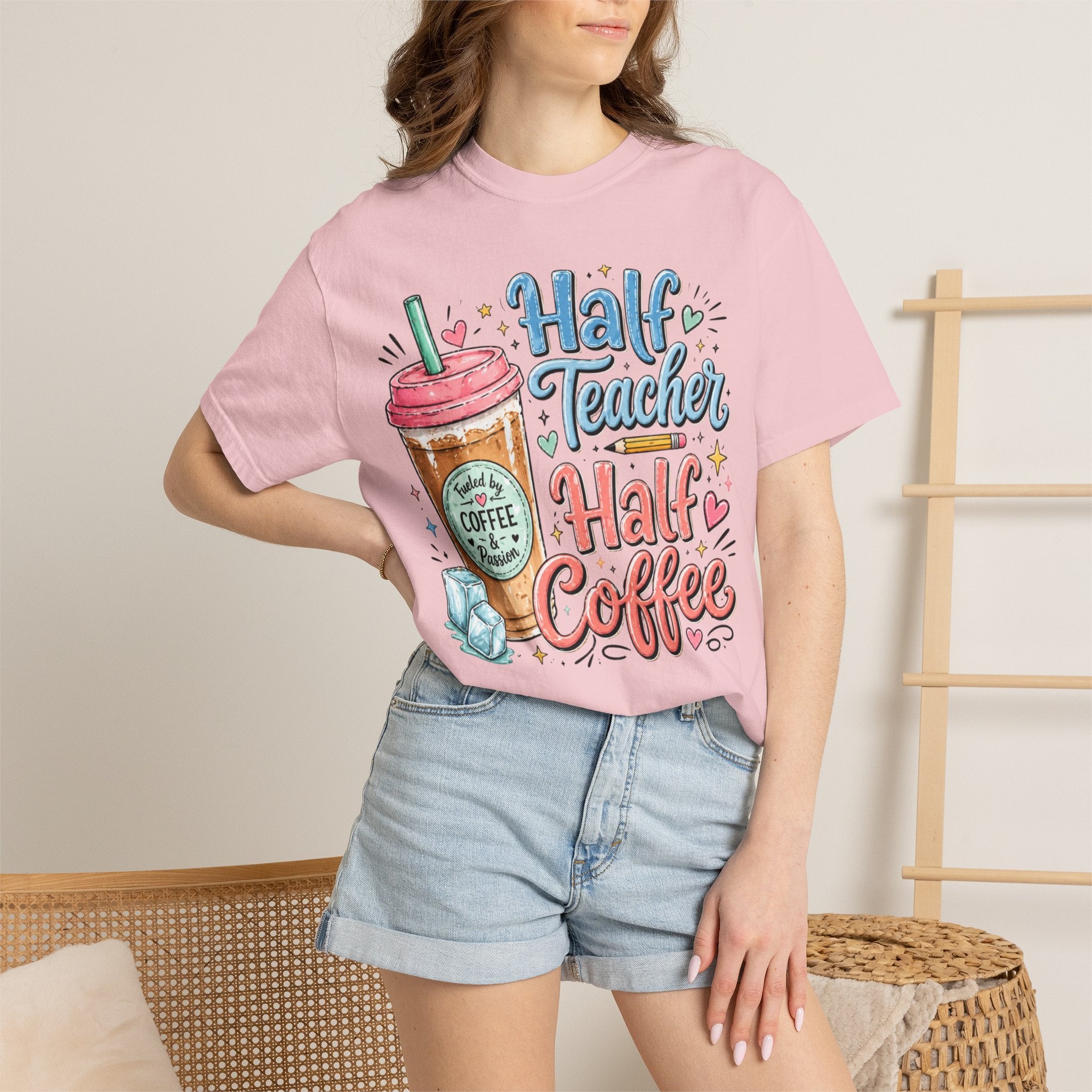 Half Teacher Half Coffee T-shirt — Cute Coffee Lover Teacher Tee