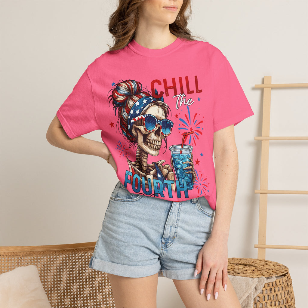 Fourth of July Skull T-Shirt — "Chill the Fourth Out" Patriotic Graphic Tee