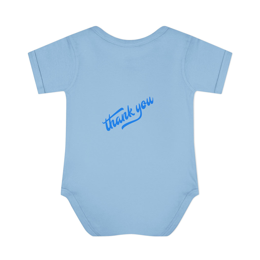 Infant Bodysuit — "Hey Baby Here, Watch Your Language" Cute Newborn Onesie (Back ‘Thank You’)