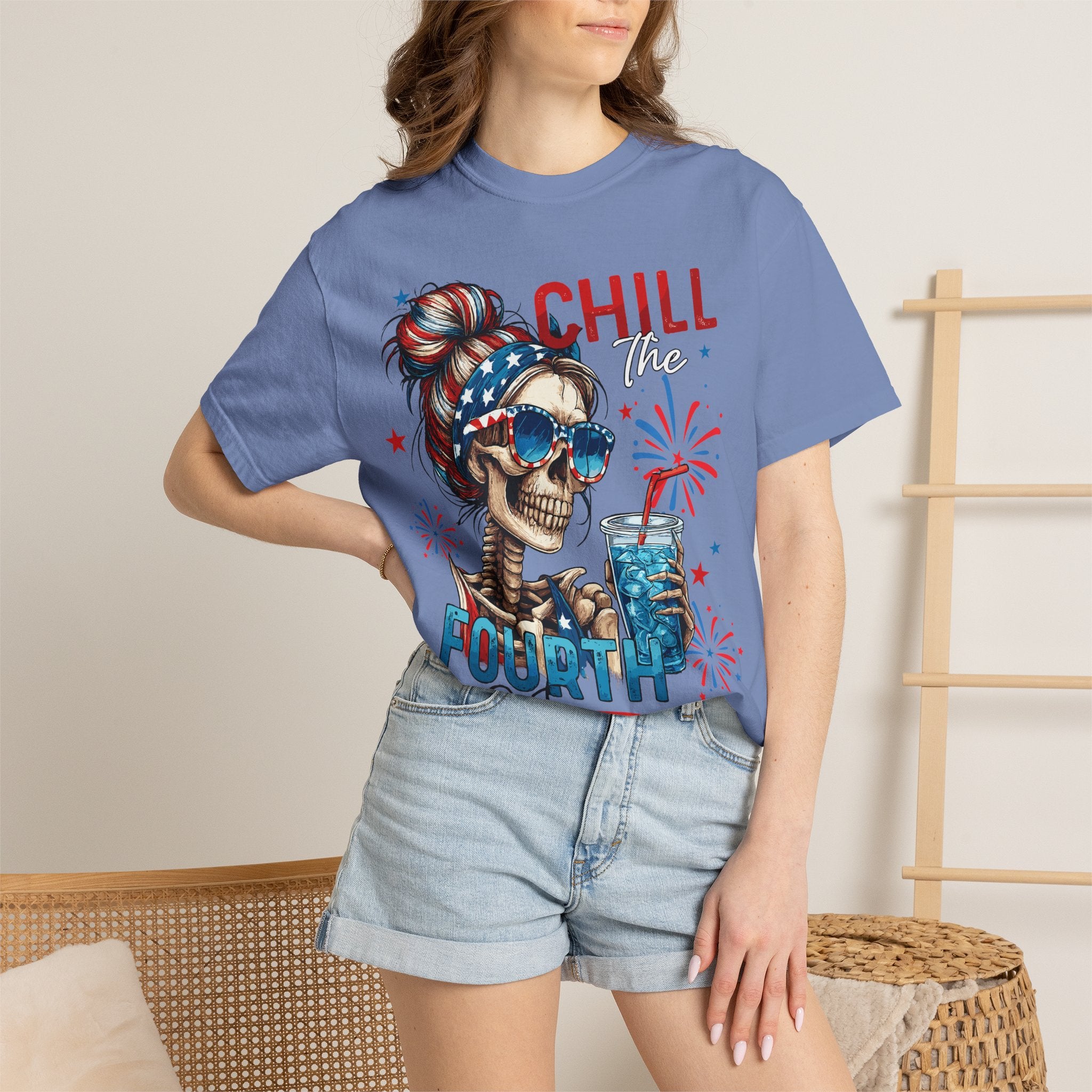 Fourth of July Skull T-Shirt — "Chill the Fourth Out" Patriotic Graphic Tee
