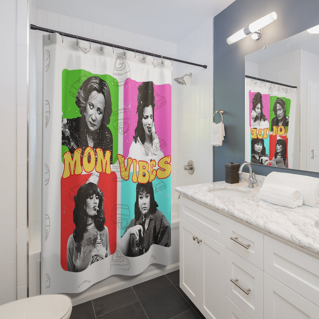 Mom Vibes Shower Curtain — Retro Pop Art Mom Portrait Bathroom Decor