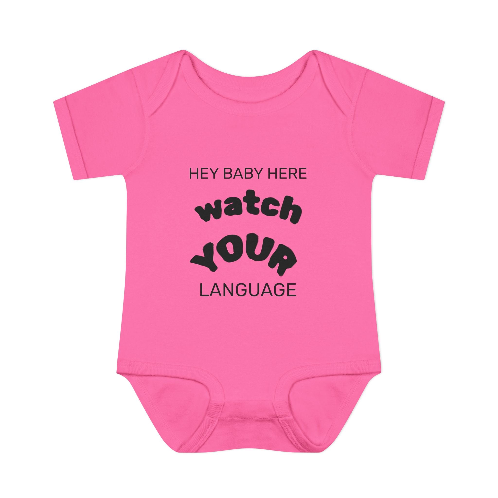 Infant Bodysuit — "Hey Baby Here, Watch Your Language" Cute Newborn Onesie (Back ‘Thank You’)