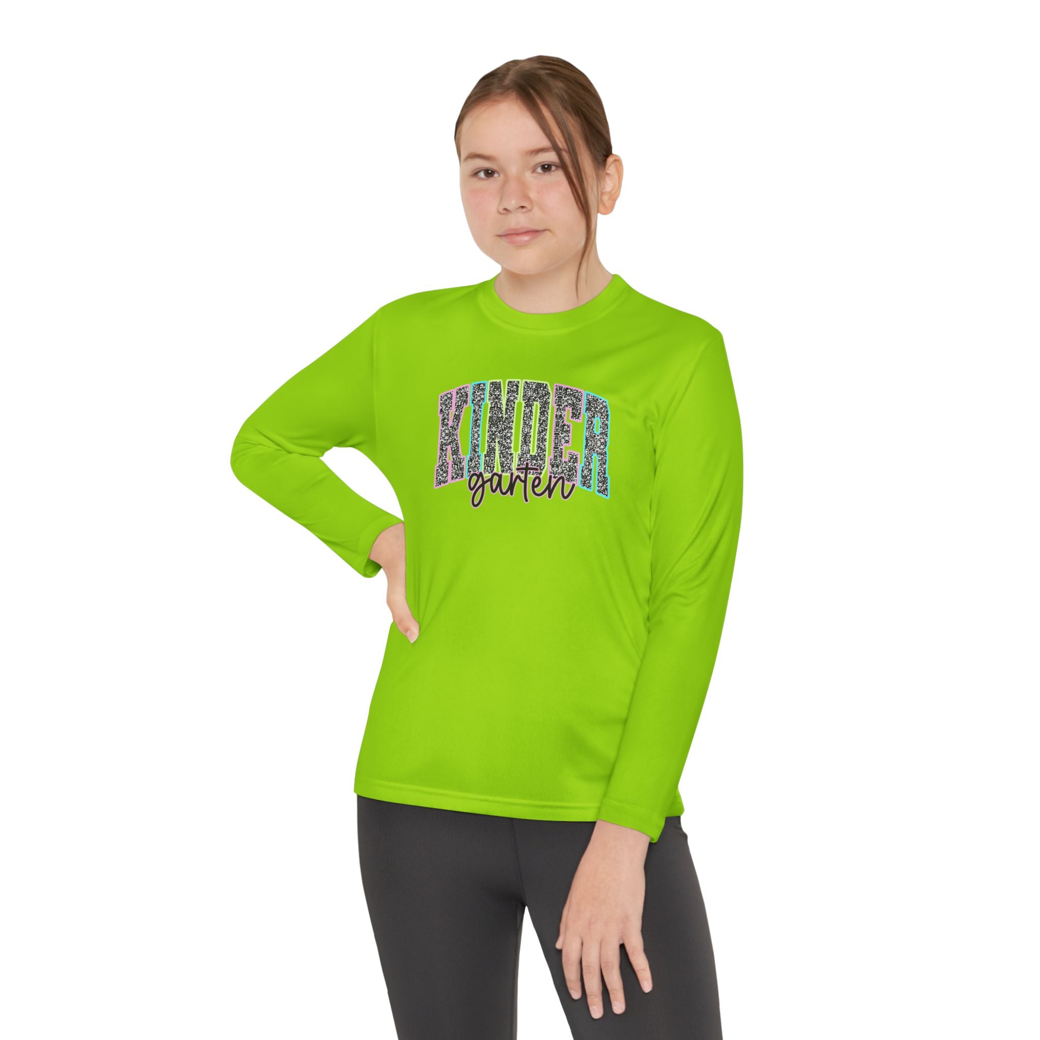 Kinder Garden Youth Long Sleeve Tee — Colorful Leopard Print Graphic