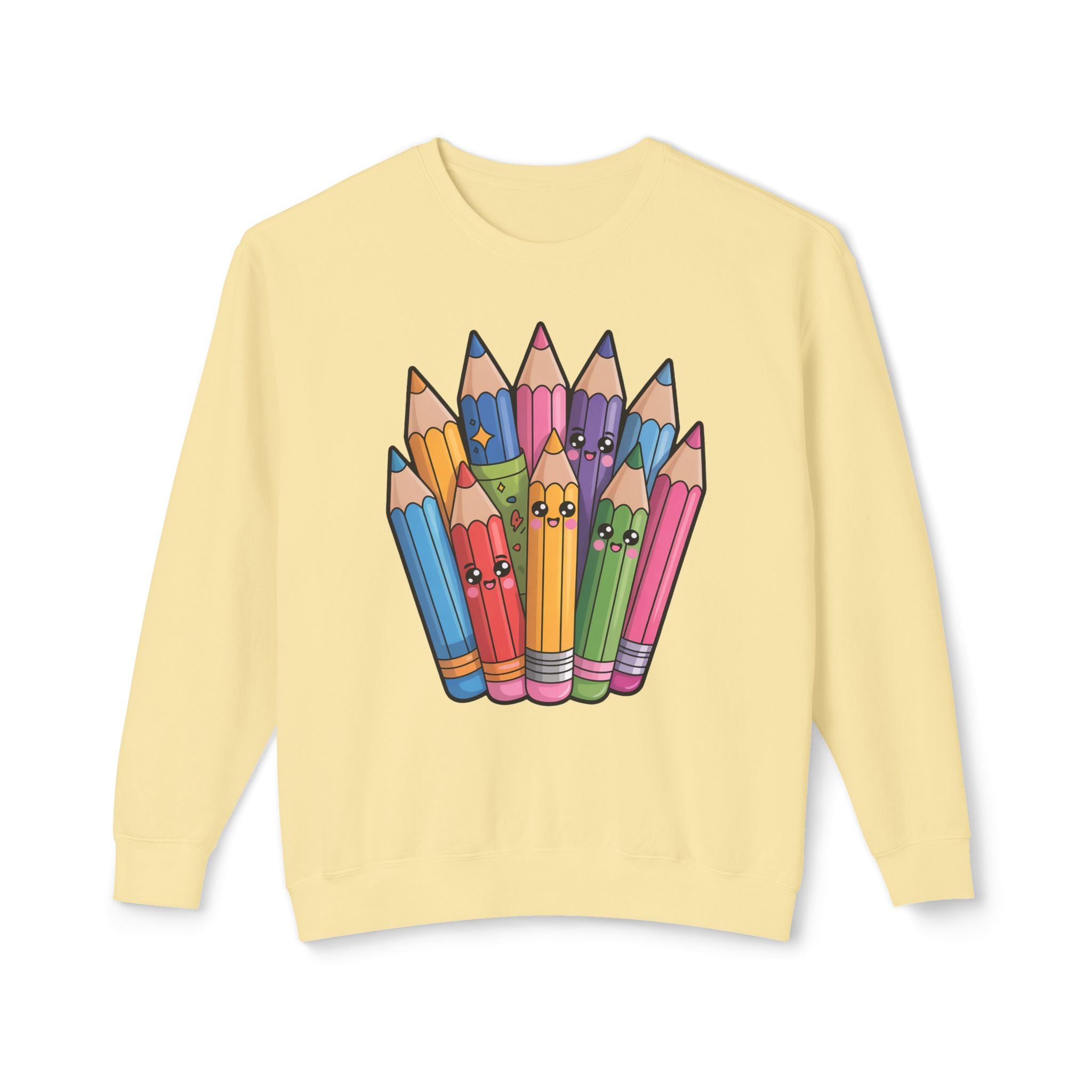 Cute Rainbow Pencil Crewneck Sweatshirt — Kawaii Colored Pencils Graphic
