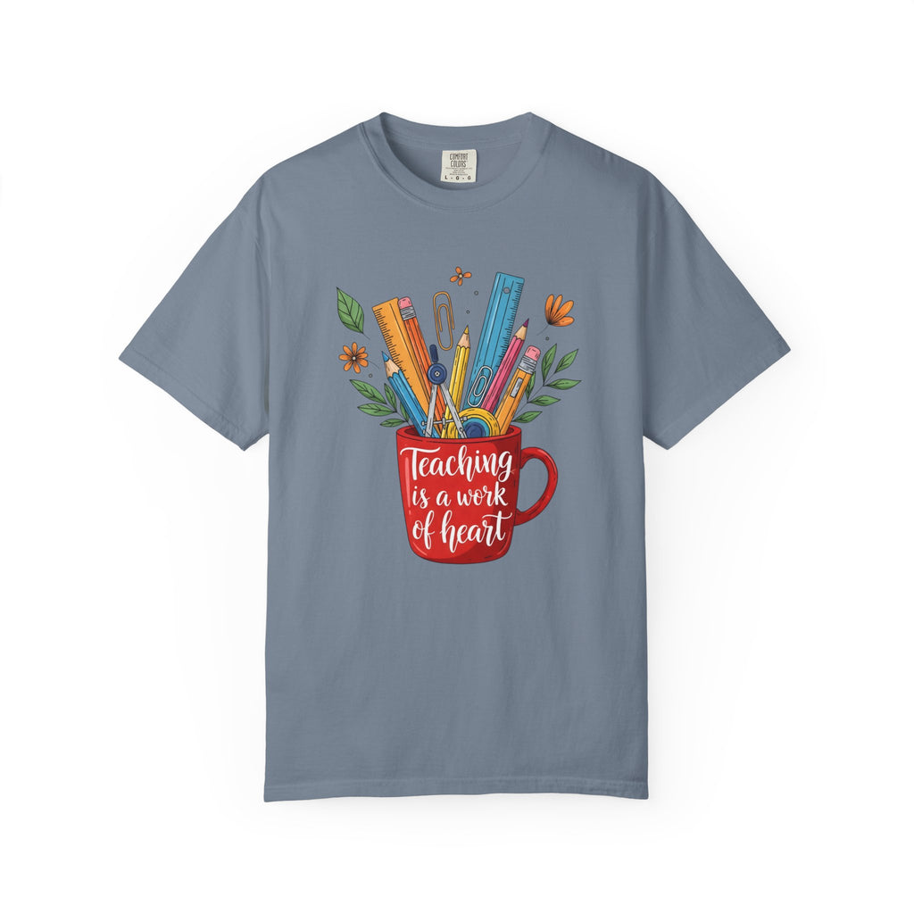 Teacher Mug Graphic T‑Shirt — "Teaching Is a Work of Heart" Back‑to‑School Gift