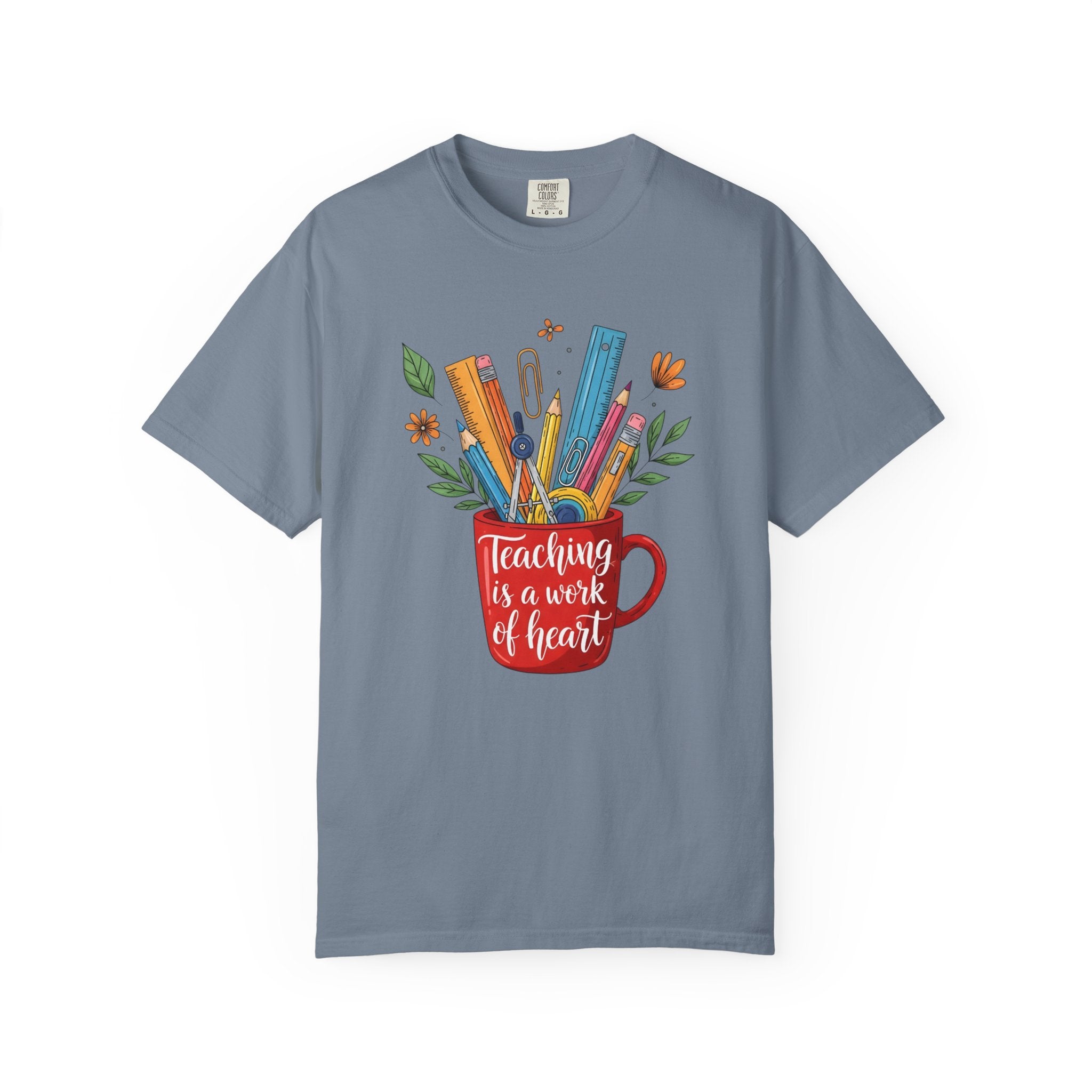 Teacher Mug Graphic T‑Shirt — "Teaching Is a Work of Heart" Back‑to‑School Gift