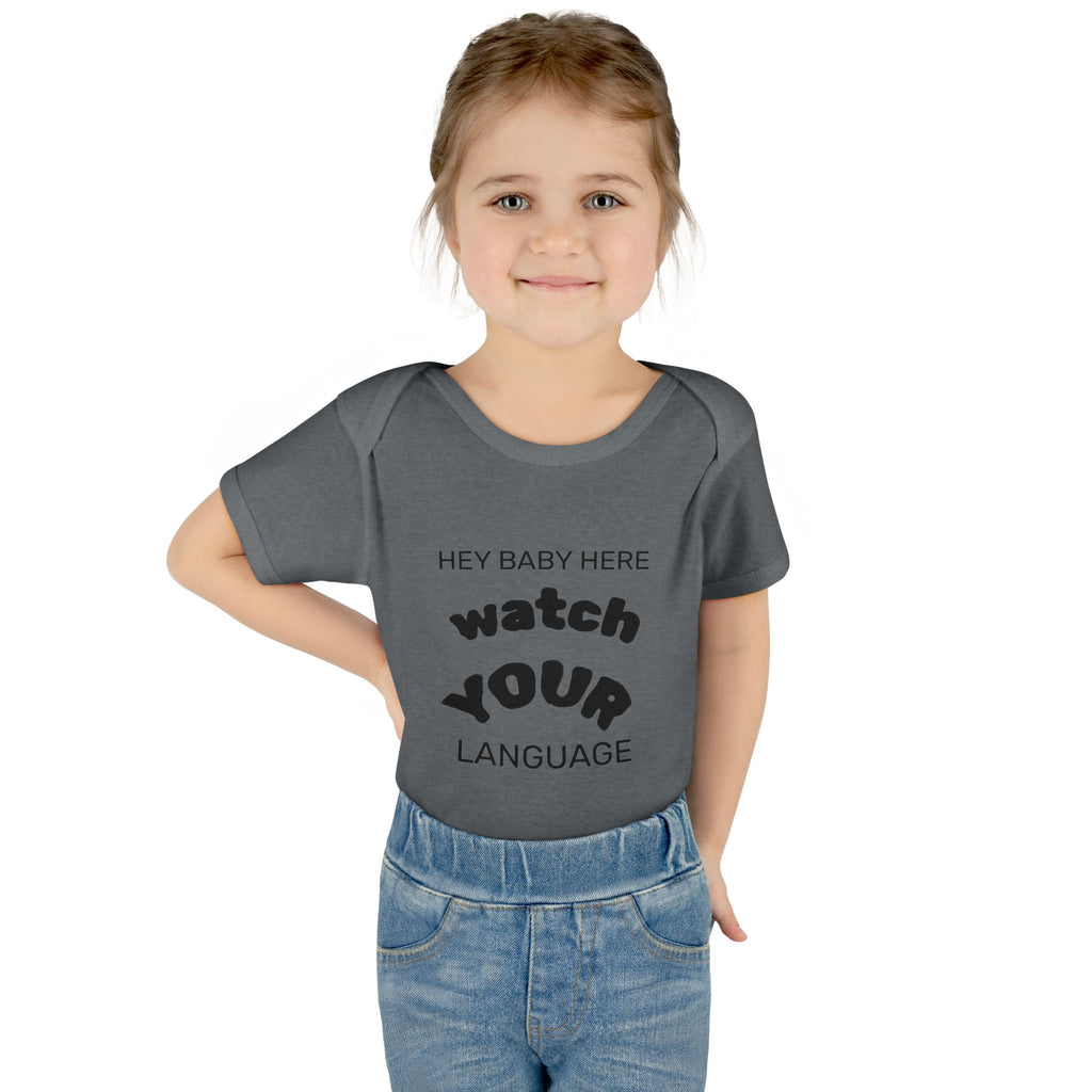 Infant Bodysuit — "Hey Baby Here, Watch Your Language" Cute Newborn Onesie (Back ‘Thank You’)
