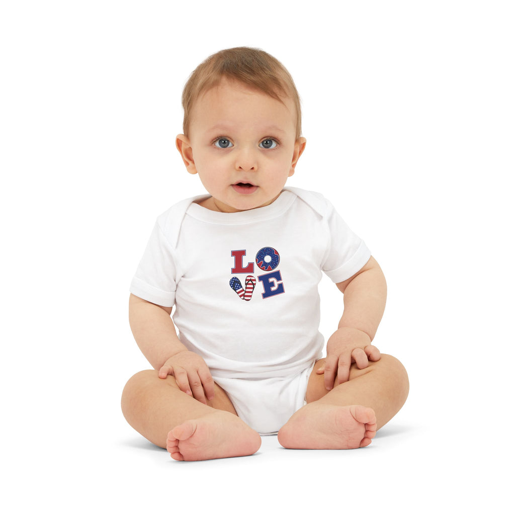 Infant Onesie - "LOVE" Patriotic Heart Baby Bodysuit