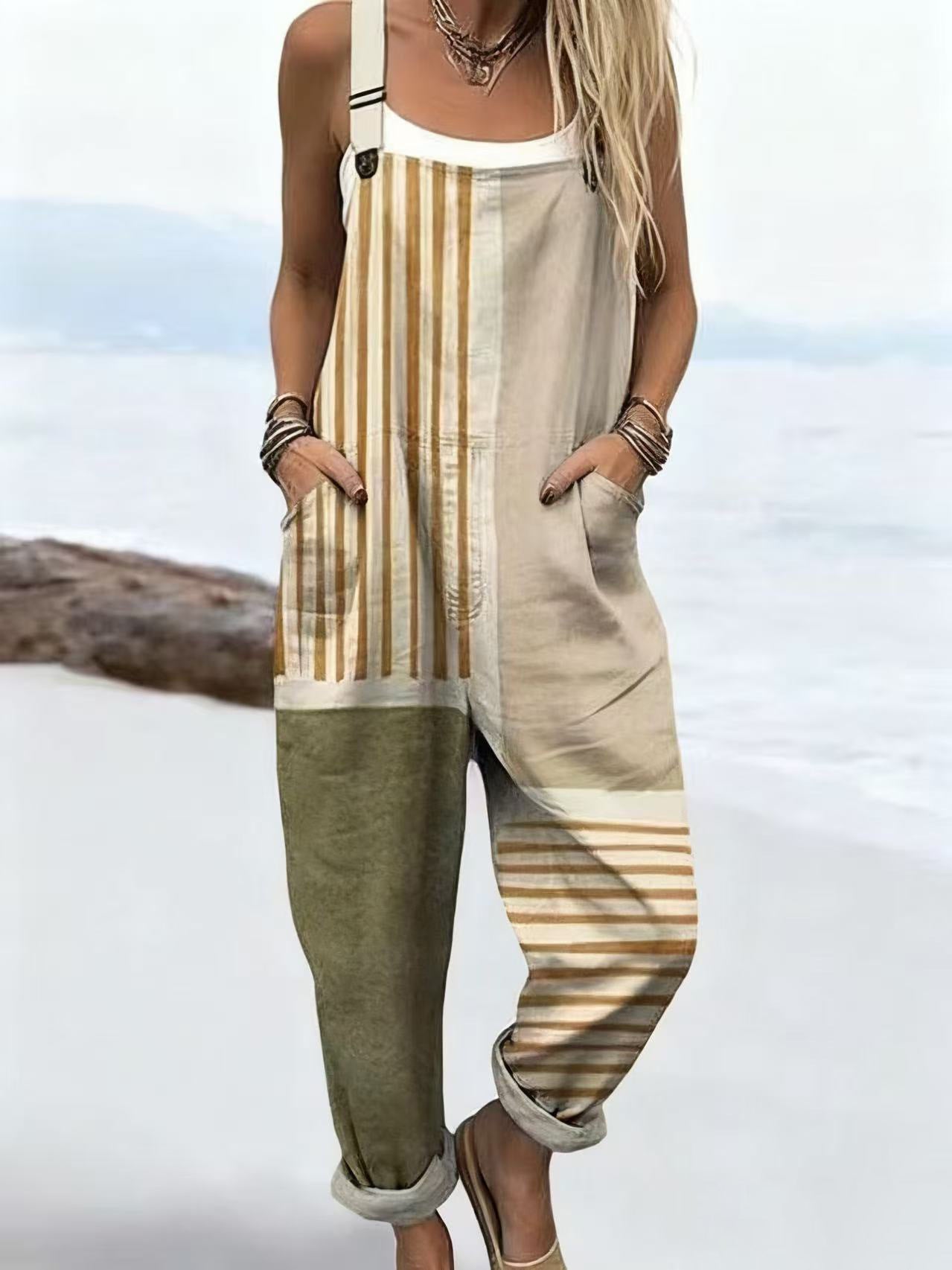 Printed Button Suspenders Casual Pants Suspenders