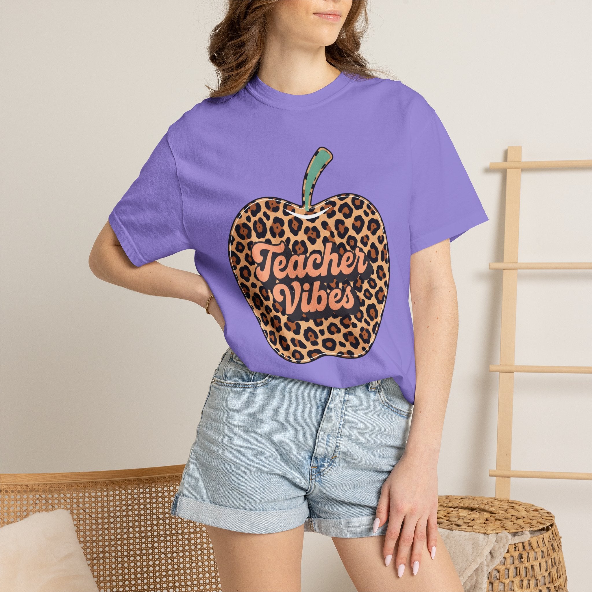 Teacher Vibes Leopard Apple T-Shirt
