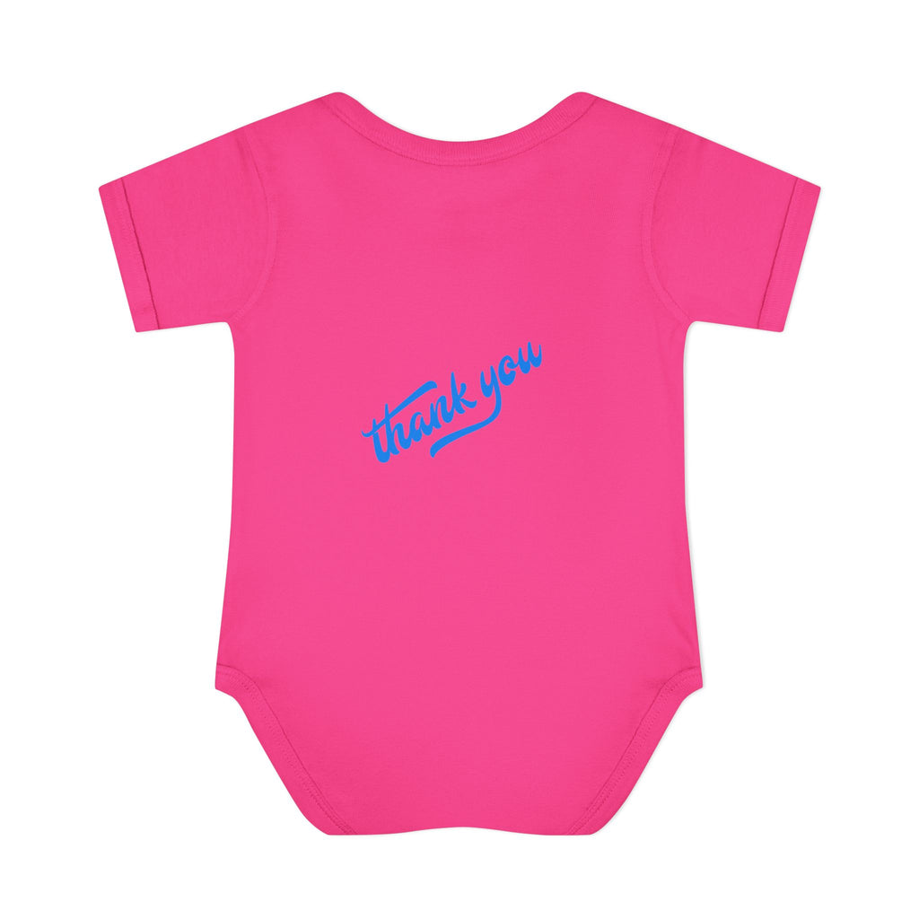 Infant Bodysuit — "Hey Baby Here, Watch Your Language" Cute Newborn Onesie (Back ‘Thank You’)