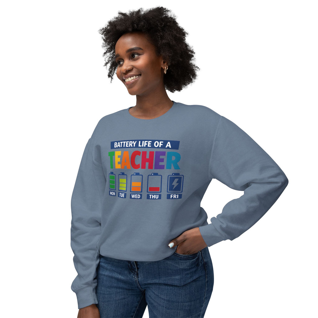 Teacher Battery Life Crewneck Sweatshirt — Funny Teacher Appreciation Gift