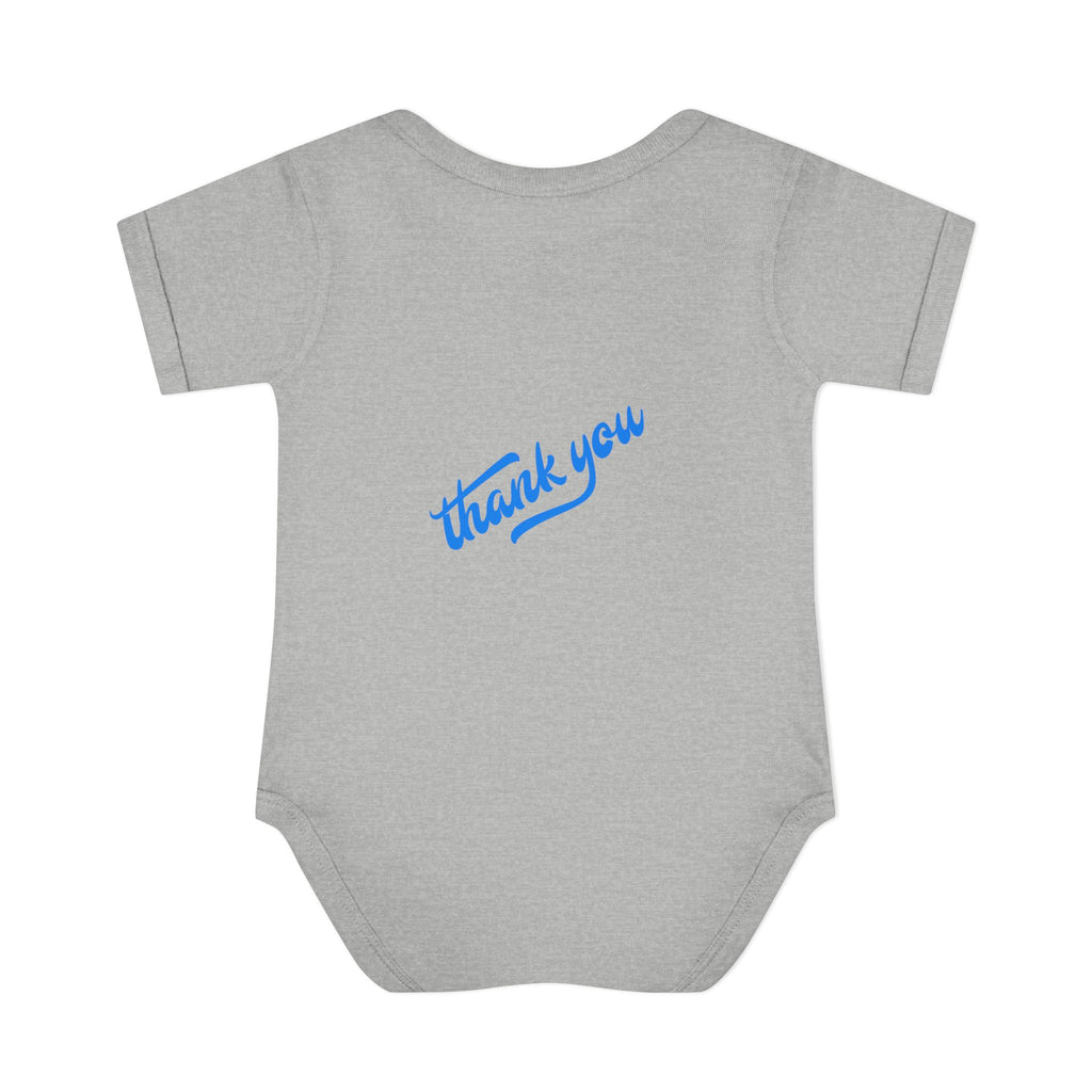 Infant Bodysuit — "Hey Baby Here, Watch Your Language" Cute Newborn Onesie (Back ‘Thank You’)