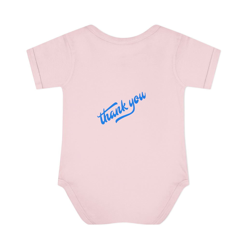 Infant Bodysuit — "Hey Baby Here, Watch Your Language" Cute Newborn Onesie (Back ‘Thank You’)