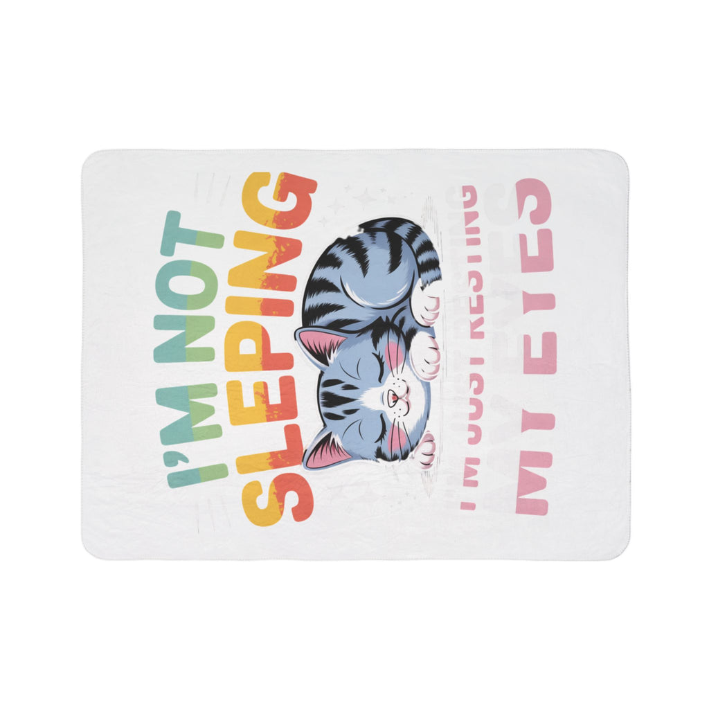 Cozy Cat Sherpa Blanket - "I'm Not Sleeping, I'm Just Resting My Eyes" Plush Throw
