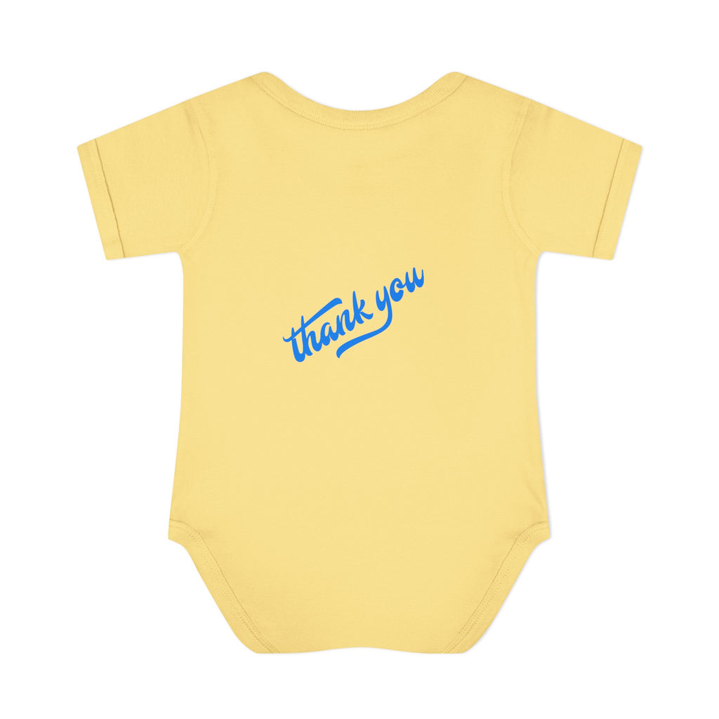 Infant Bodysuit — "Hey Baby Here, Watch Your Language" Cute Newborn Onesie (Back ‘Thank You’)