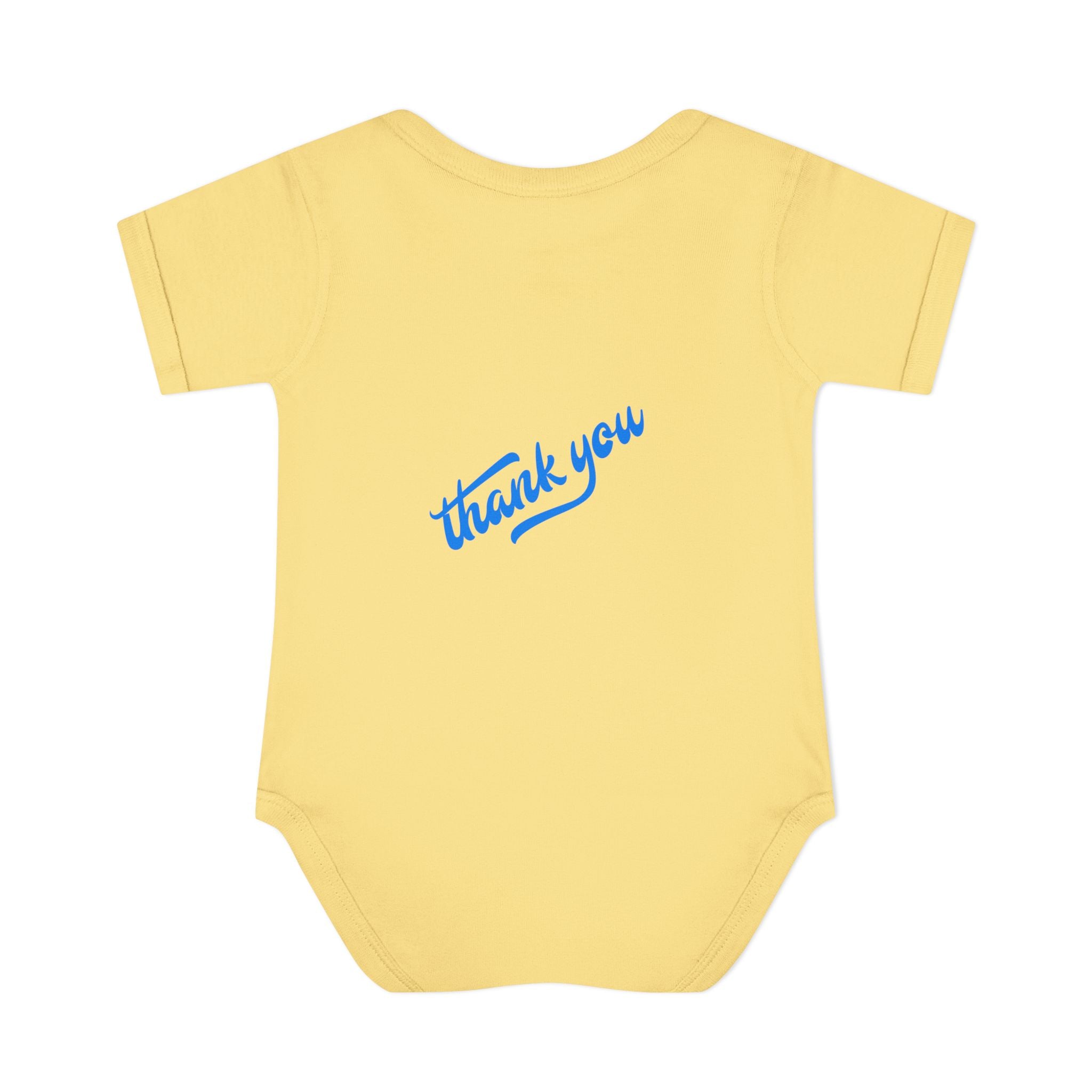 Infant Bodysuit — "Hey Baby Here, Watch Your Language" Cute Newborn Onesie (Back ‘Thank You’)