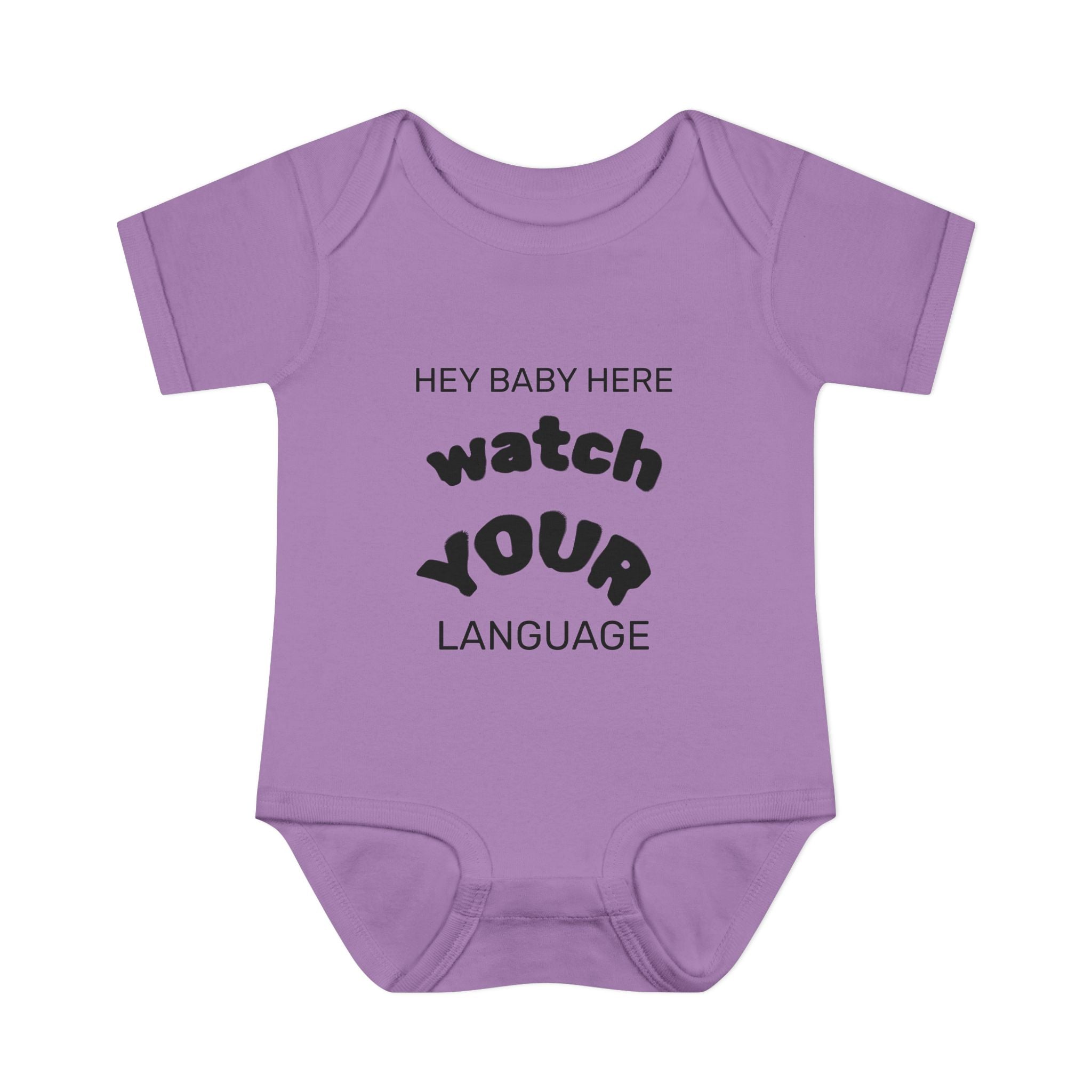 Infant Bodysuit — "Hey Baby Here, Watch Your Language" Cute Newborn Onesie (Back ‘Thank You’)