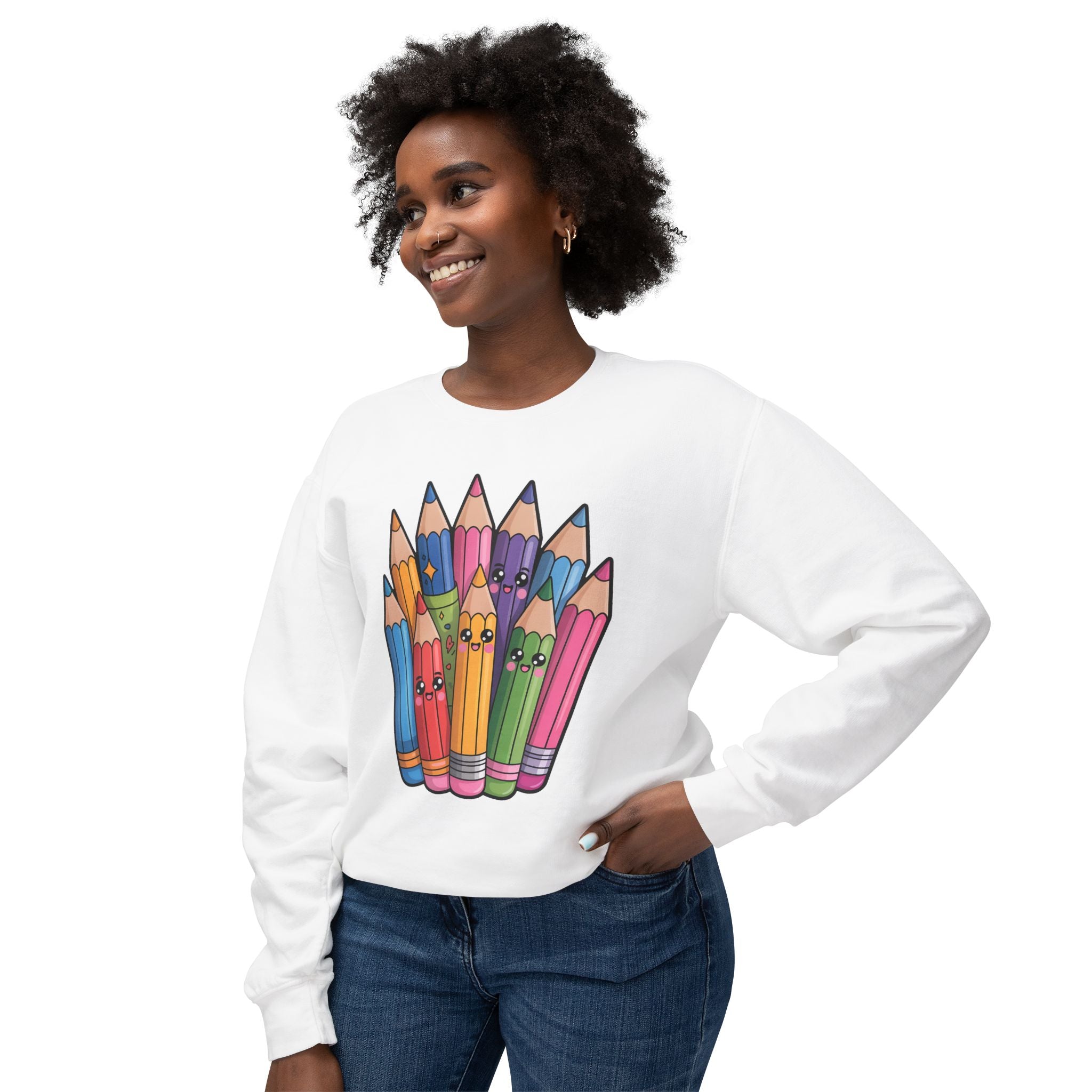 Cute Rainbow Pencil Crewneck Sweatshirt — Kawaii Colored Pencils Graphic